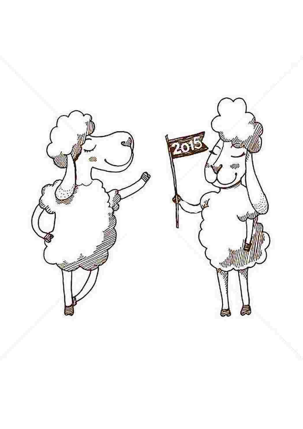 Раскраски Рисунок овечек  2015 домашние животные корова
