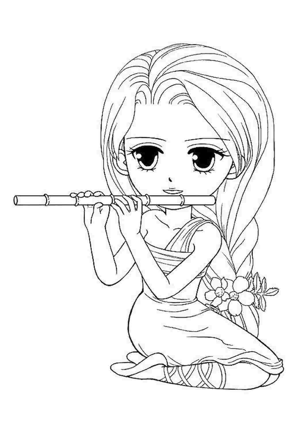 Раскраски Девушка играет на флейте Для девочек девушка, флейта