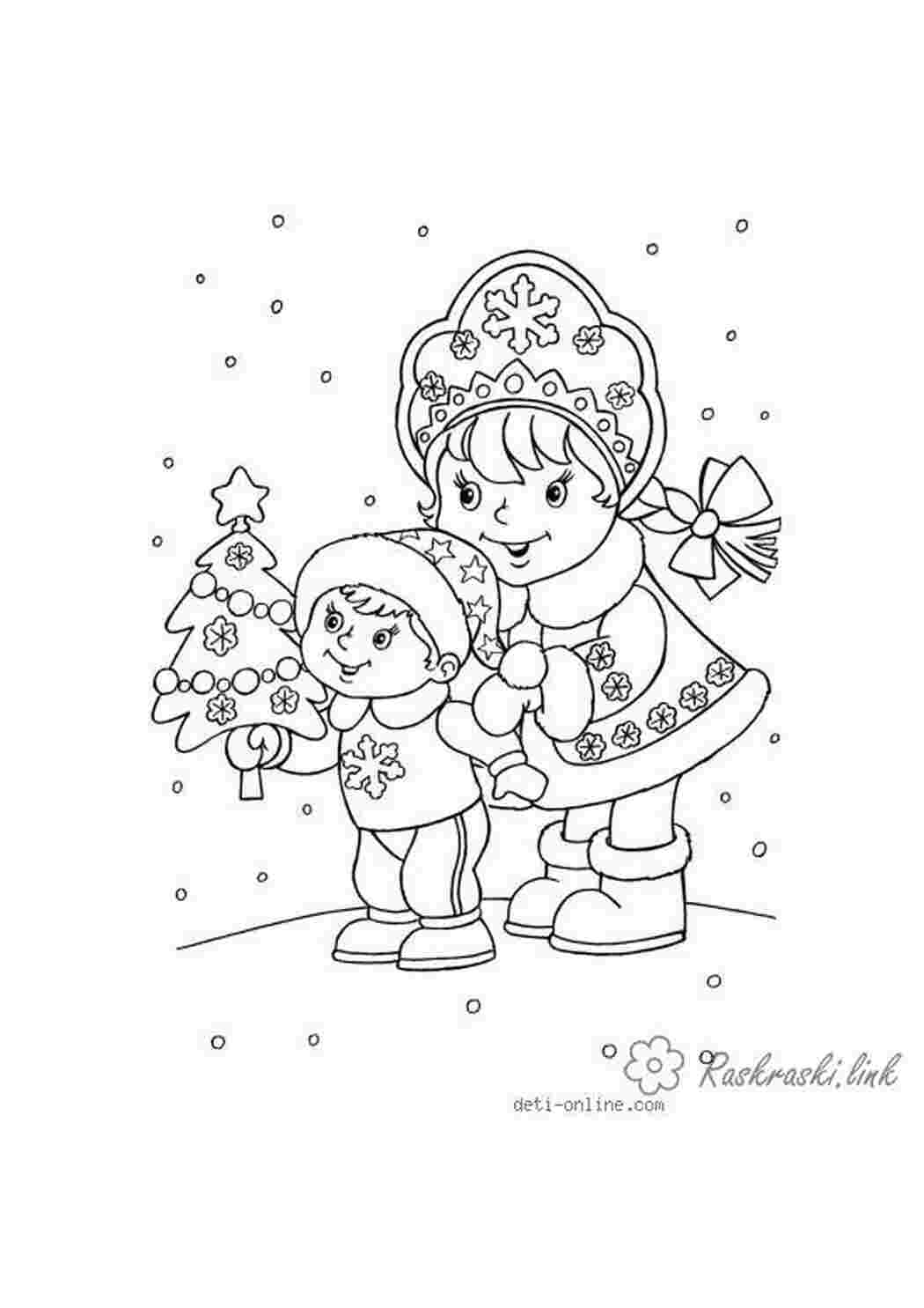 Раскраска новый год елочка. раскраски детям, черно-белые картинки, новый год, праздник, зима, снегурочка, елочка