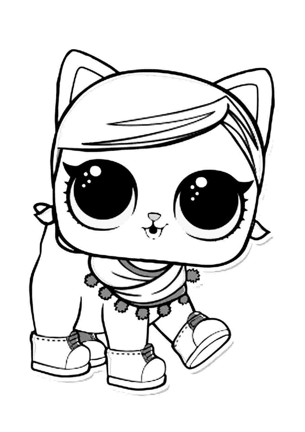 Раскраски Раскраски куклы лол животные Su-Purr Kitty, лол котенок в шарфике. Раскраски куклы лол и питомцы Su-Purr Kitty, лол котенок в кроссовках, лол котенок с шарфом с кисточками на шее, лол котенок с прической хвостики, котята лол сюрприз.