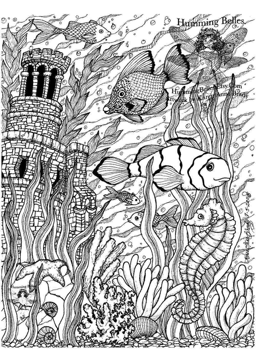рыбы рыбка, море, водоросли, замок