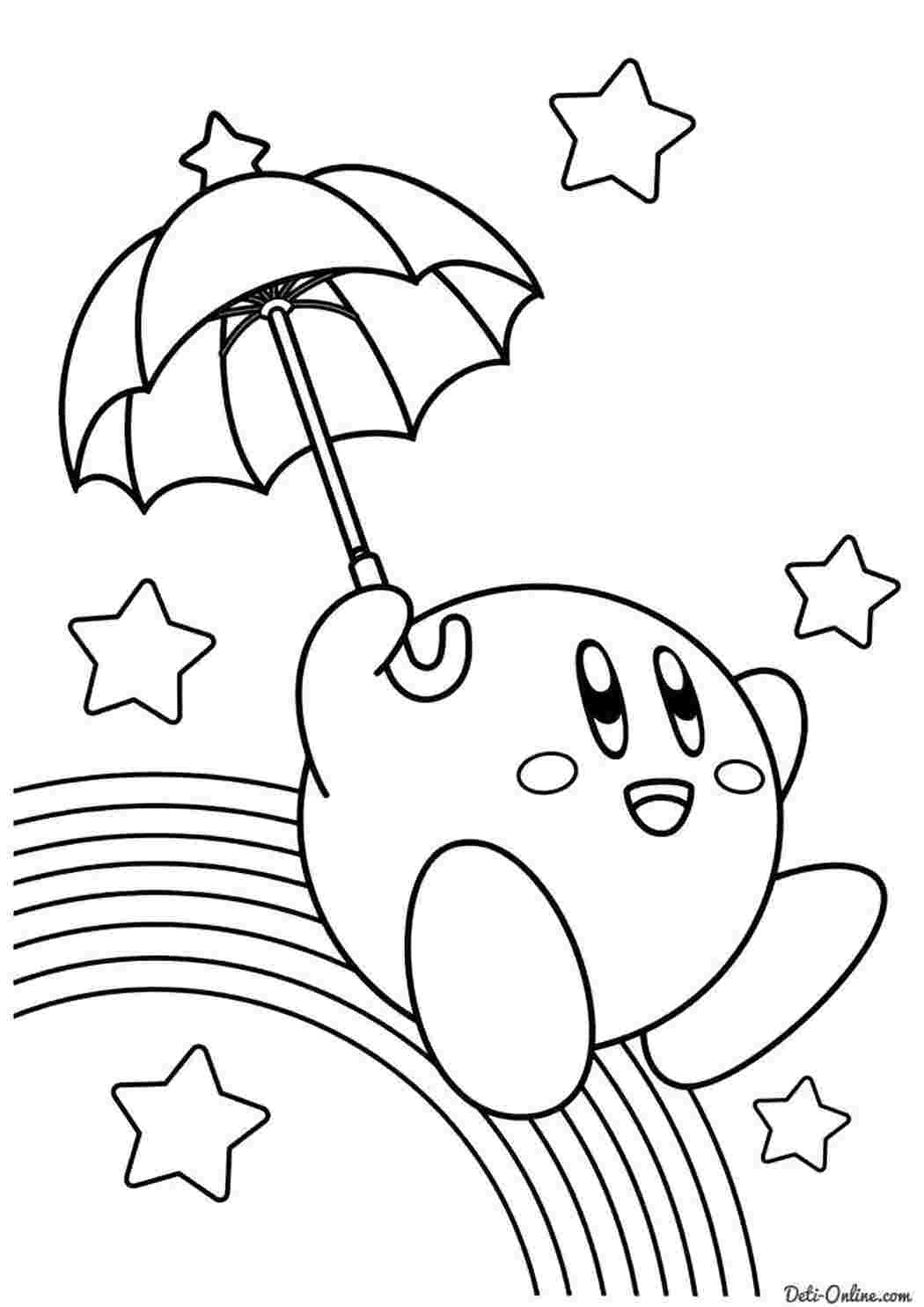 Раскраски Раскраска Кирби с зонтом зонт зонт