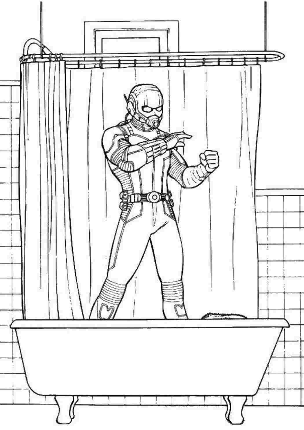 Раскраски Человек муравей в ванной супергерои Человек муравей