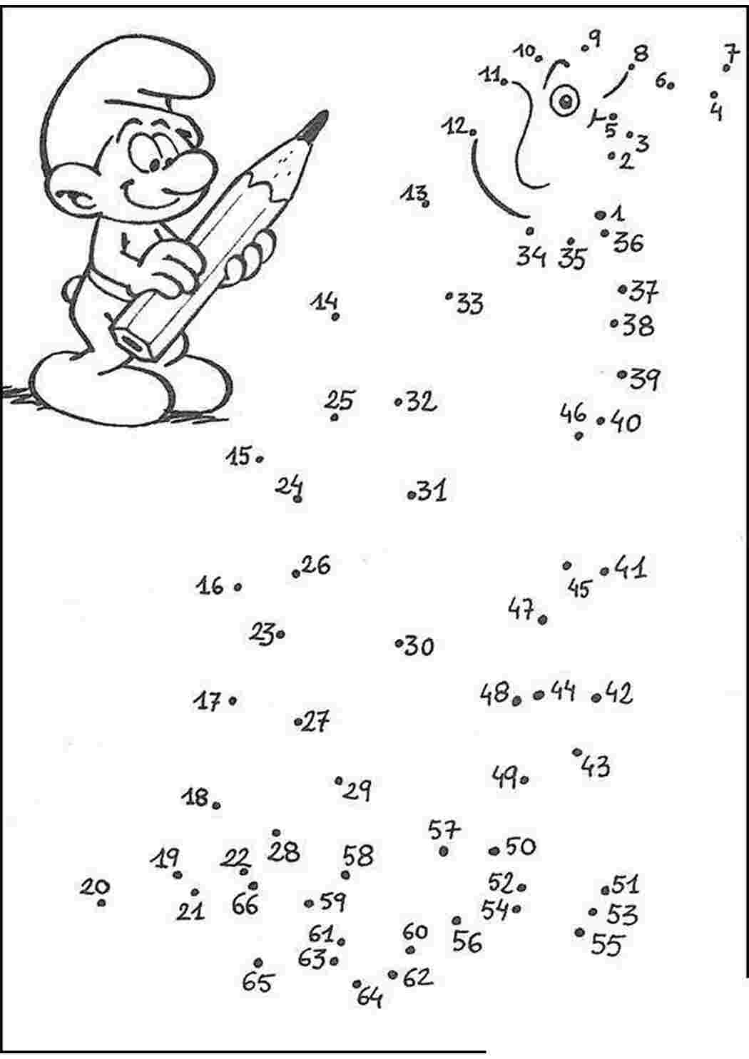 Раскраски соедини по точкам смурфик, карандаш, точки  Раскраски скачать онлайн