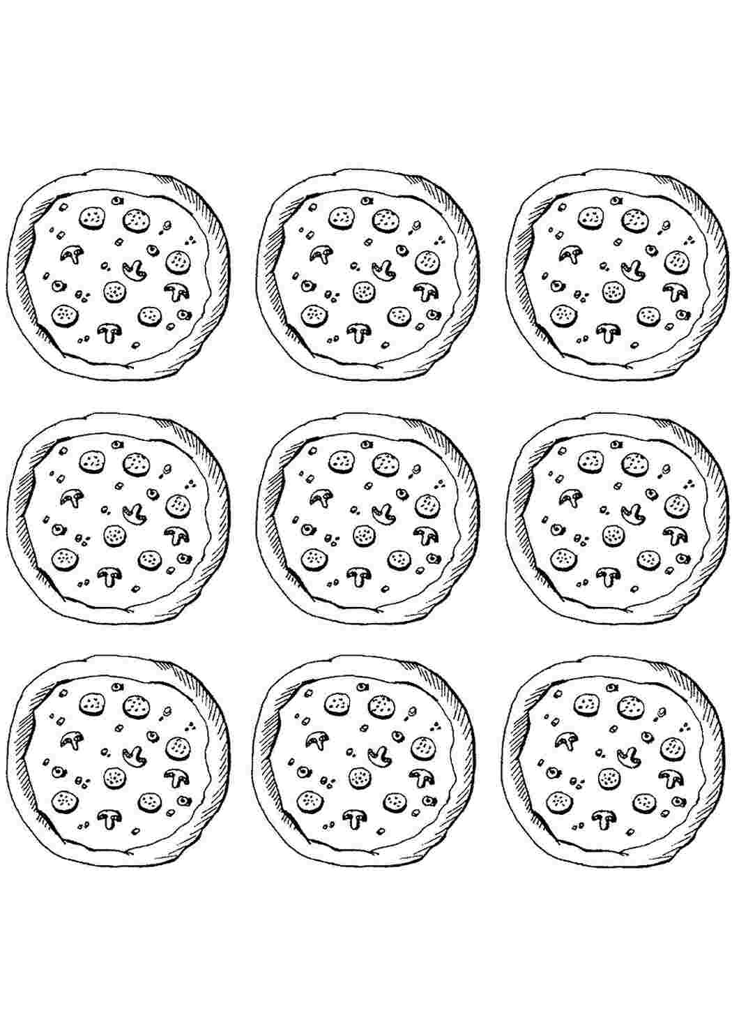 Раскраска еда пицца. Раскраски на тему еда с изображением разных видов  пиццы .