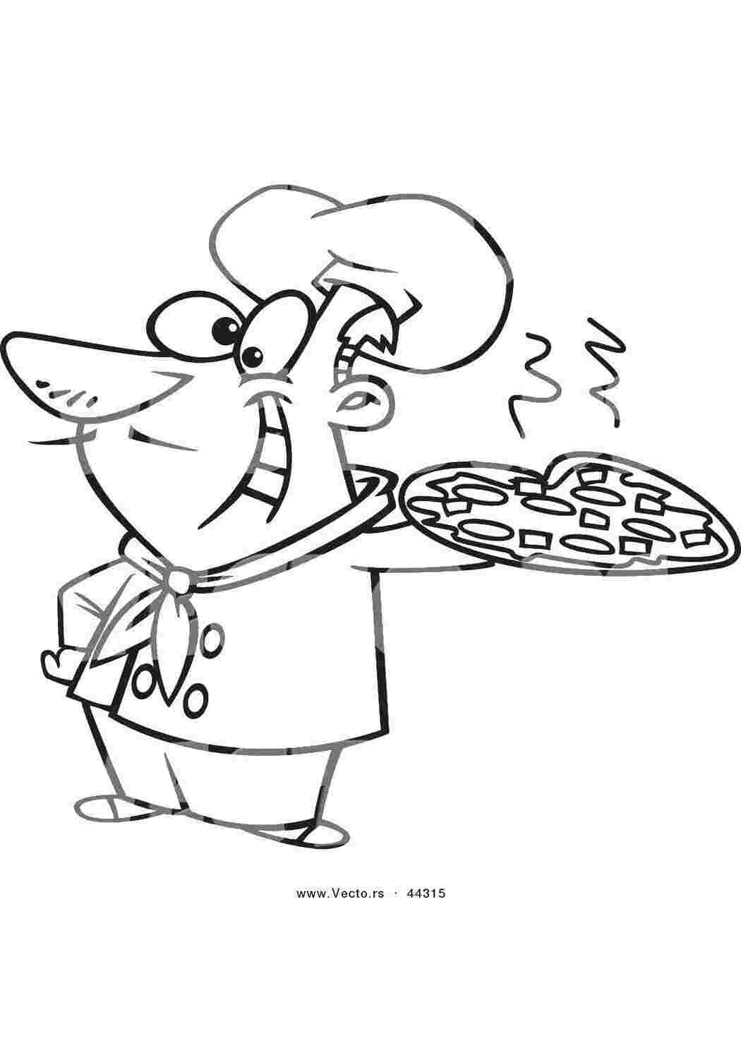 Раскраски Повар с пиццей повар повара, еда, пицца