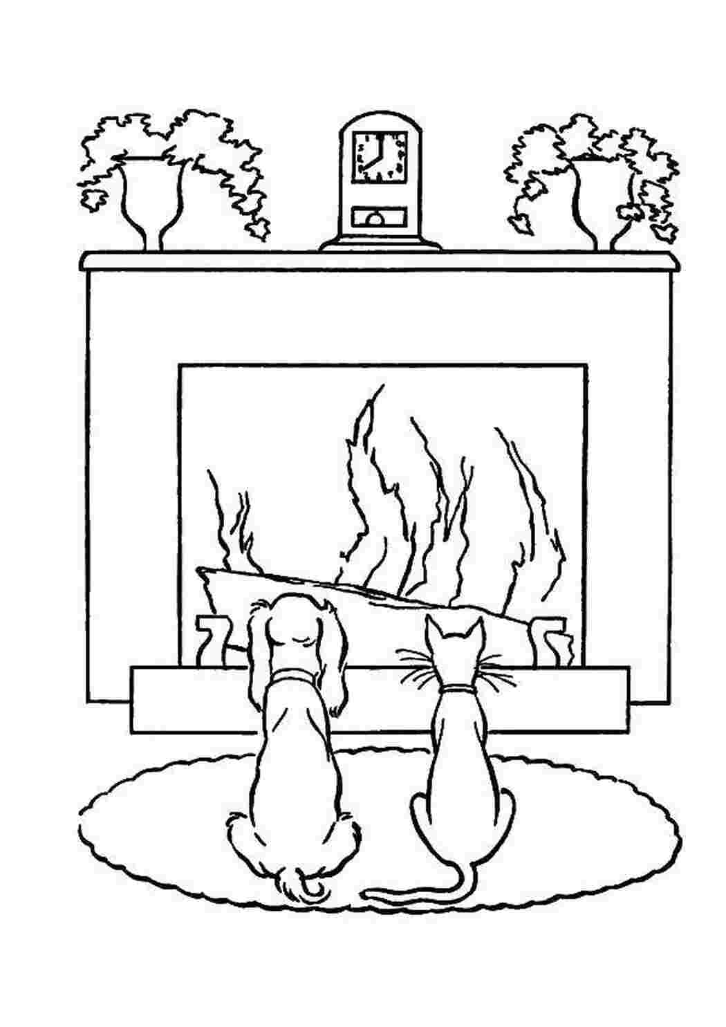 Раскраски Наблюдение за огнём домашние животные Животные, собака, кот