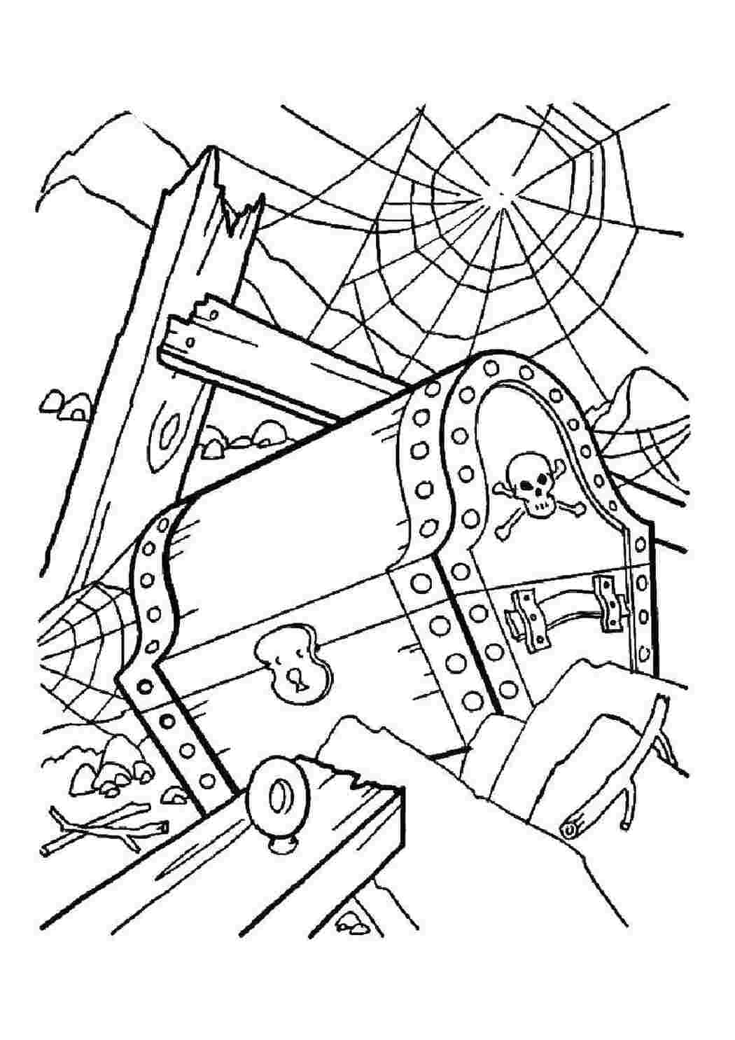 Раскраски Древний сундук с сокровищами пираты Пират, остров, сокровища