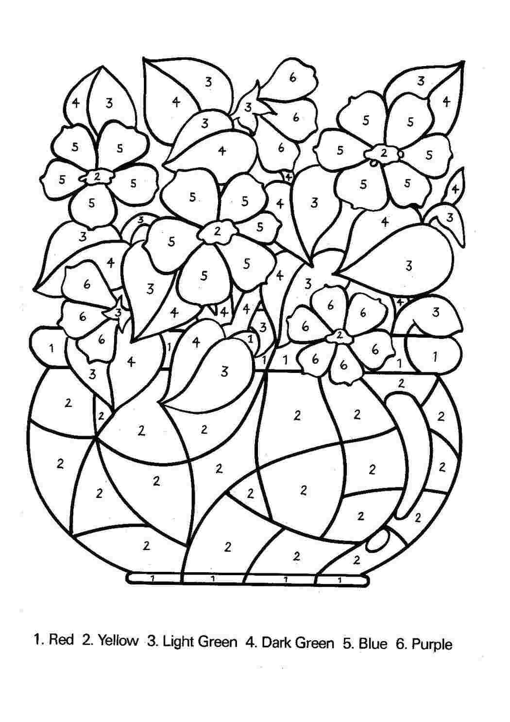 Раскраски Раскрась по цифрам цветы в вазе По номерам Образец, цифры