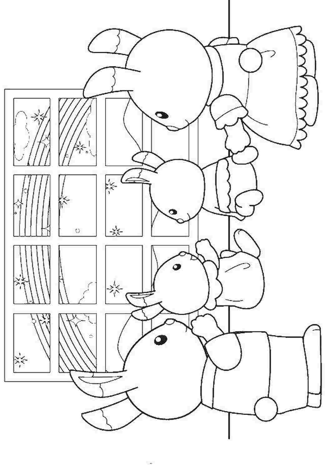 Раскраски Семья зайчиков смотрит на радугу Животные Животные, зайчик