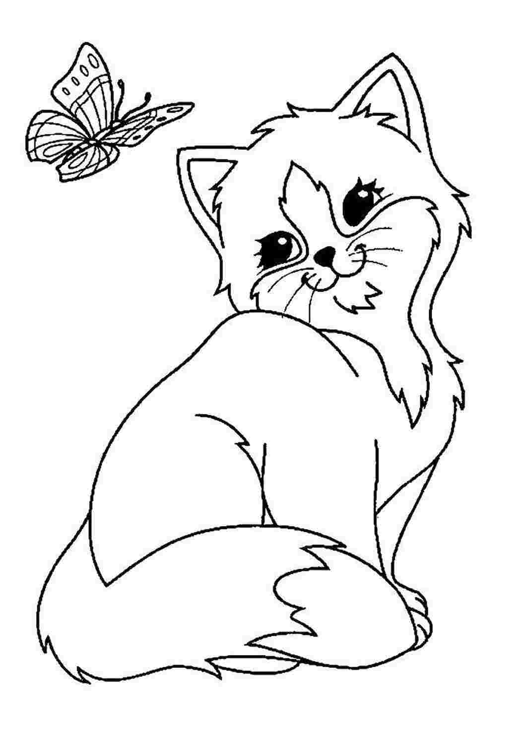 Раскраски Кот радуется увидев бабочку котята и щенки кот