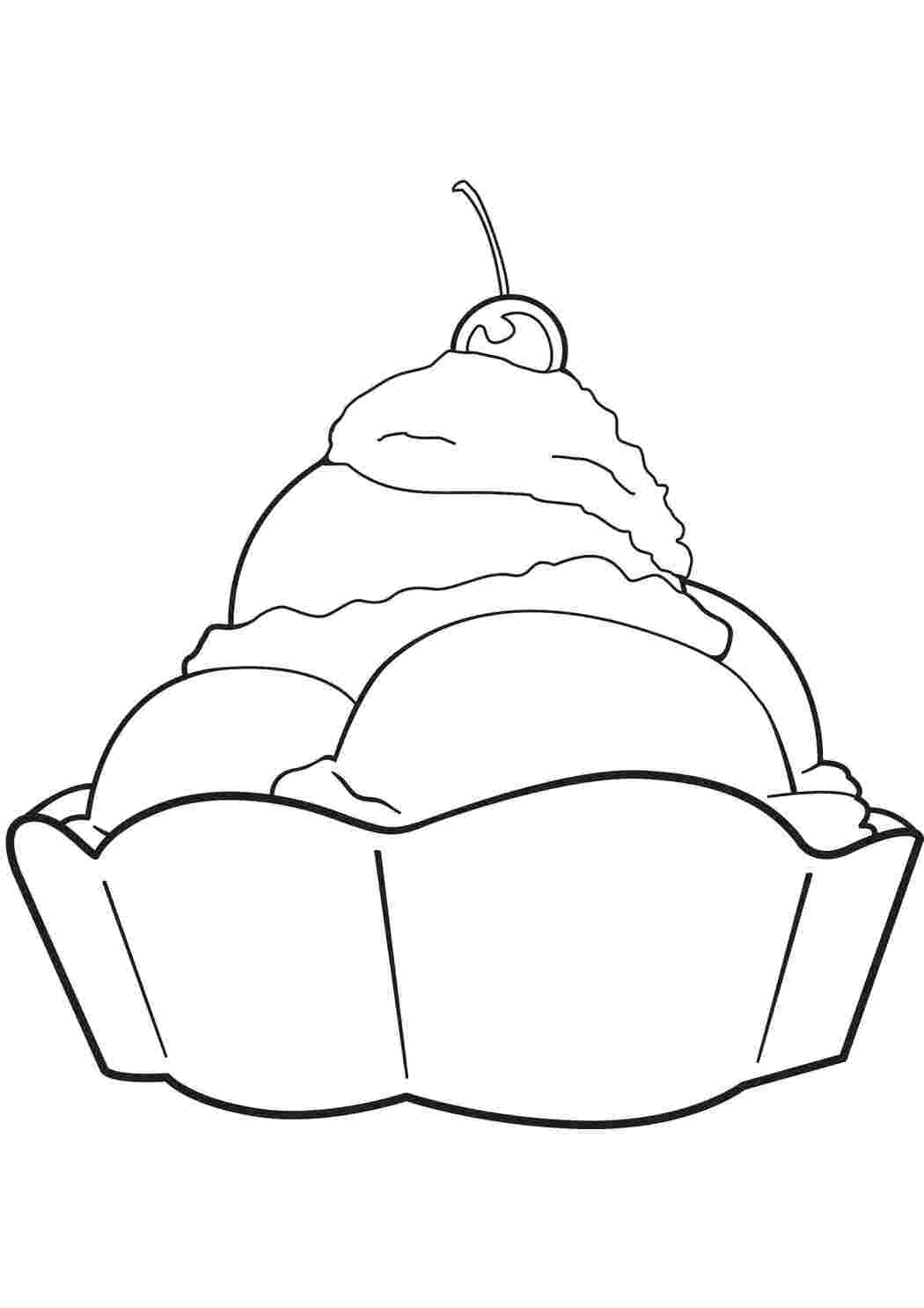 Раскраски Тарелка с мороженым с вишенькой мороженое мороженое, шариковое мороженое