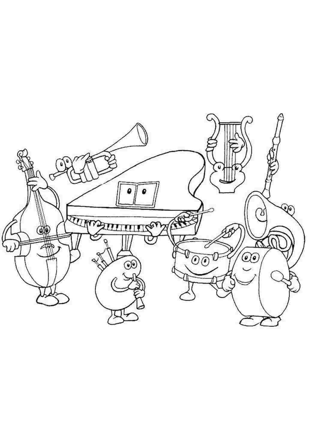 Раскраски Весёлые инструменты Музыка Музыка, инструмент, музыкант, ноты