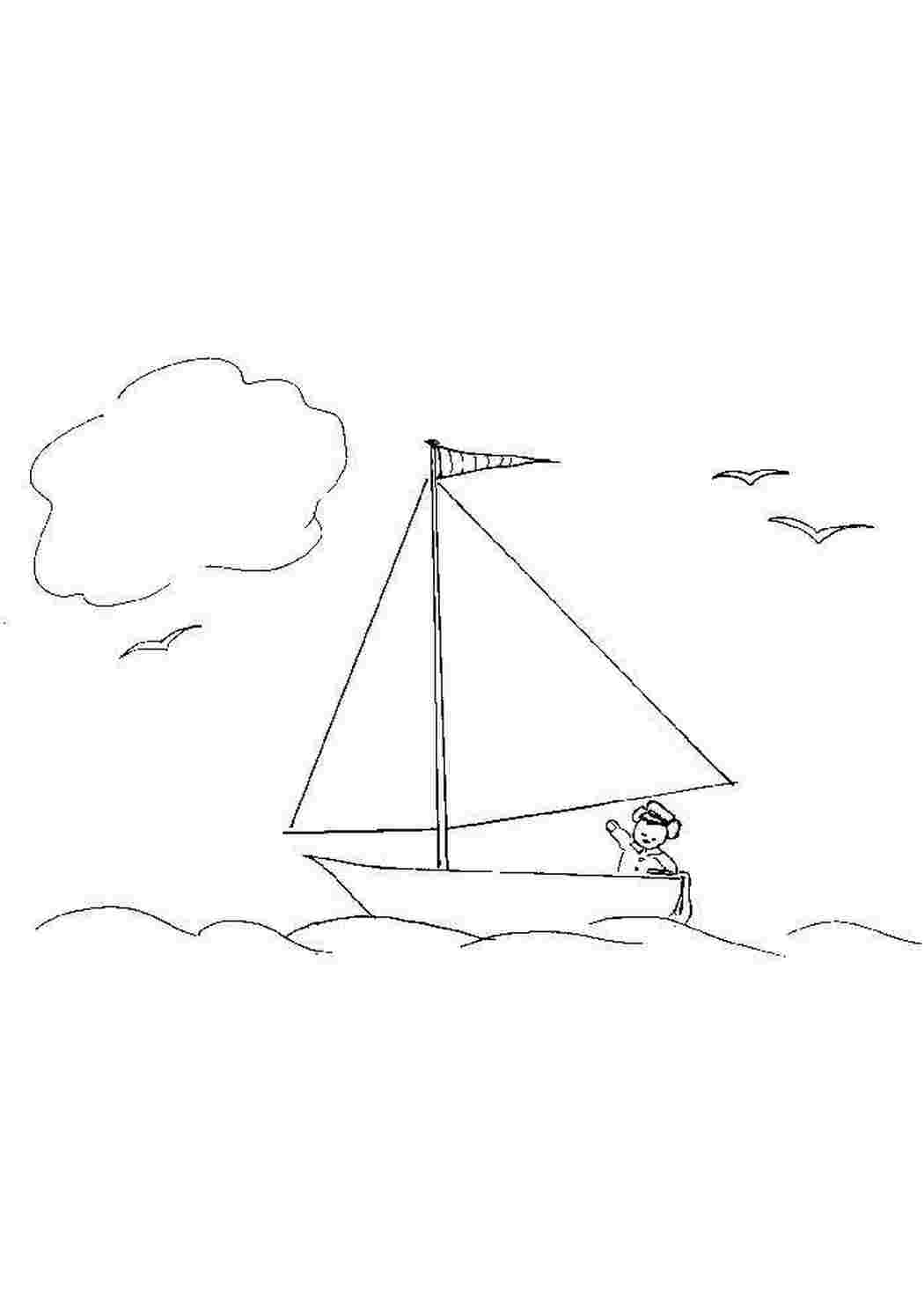 Раскраски Мишка капитан на своём корабле морское Море, волны, вода, корабль