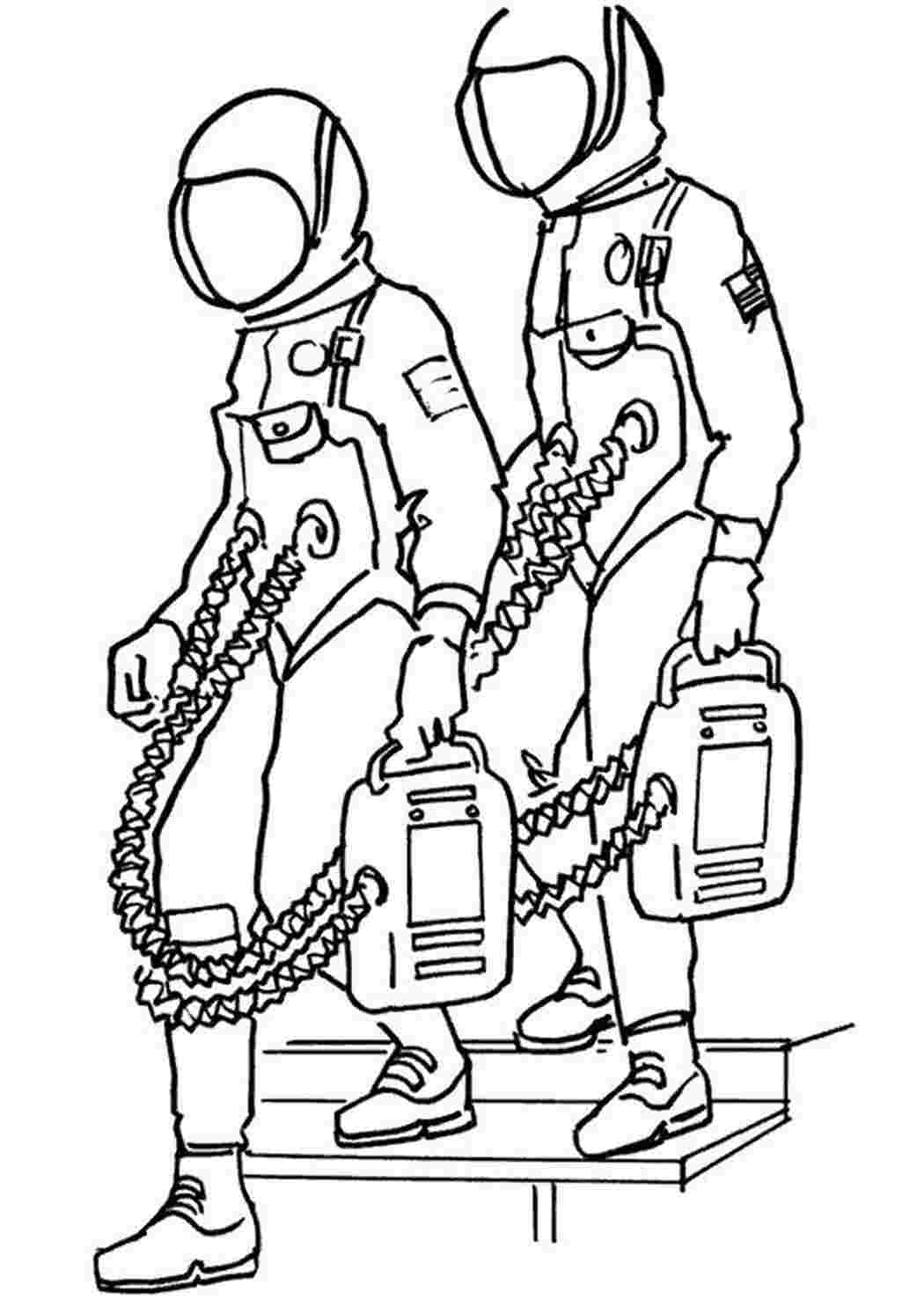Раскраски картинки на рабочий стол онлайн Космонавты с балонами для кислорода Распечатать раскраски для мальчиков