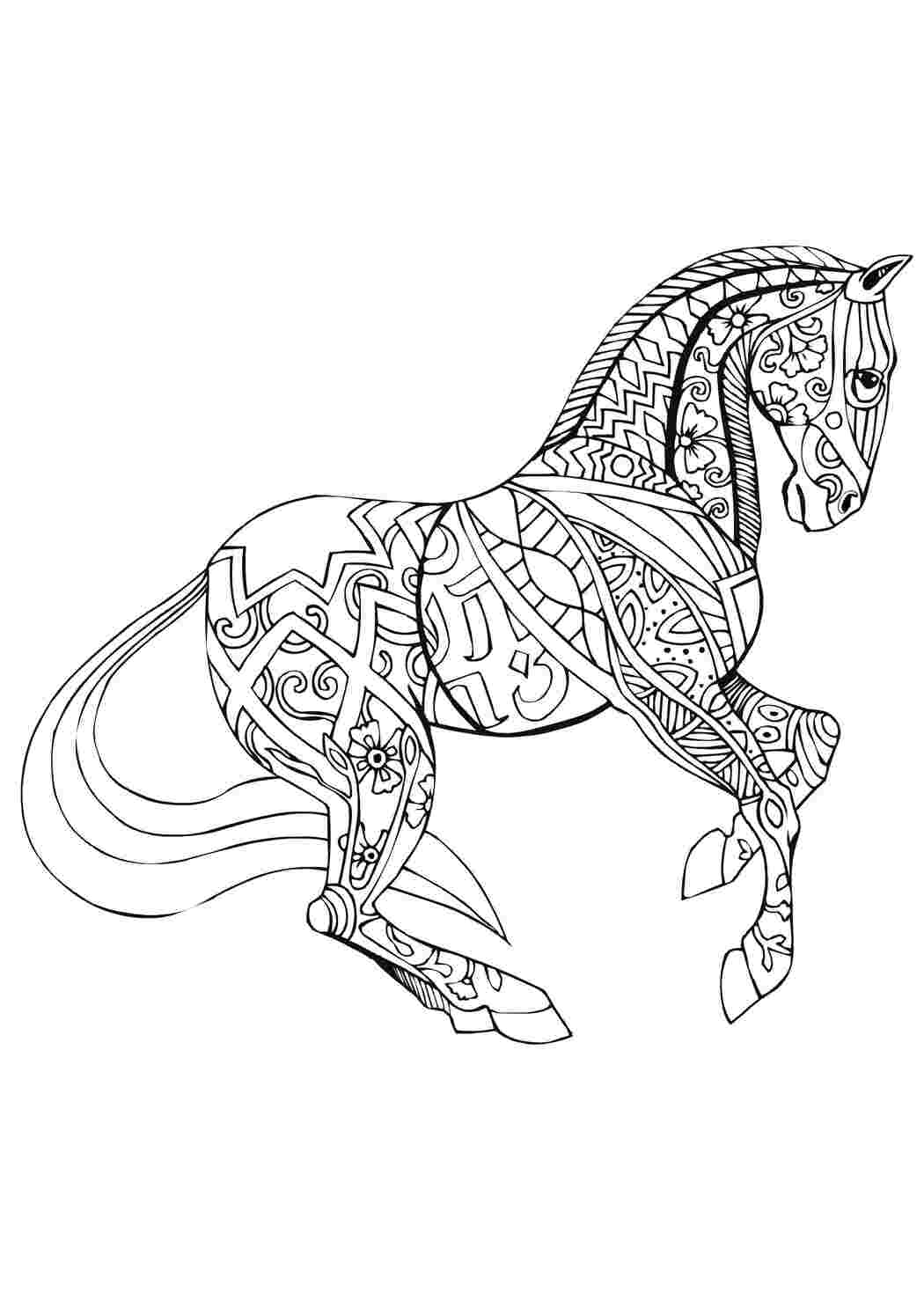 Раскраски Лошадь покрыта узорами Животные Животные, лошадь