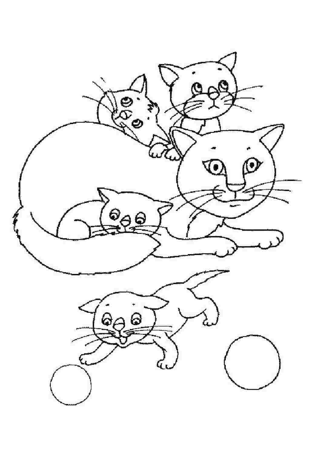 Раскраски Кошка с котятами милые животные кошка, котята