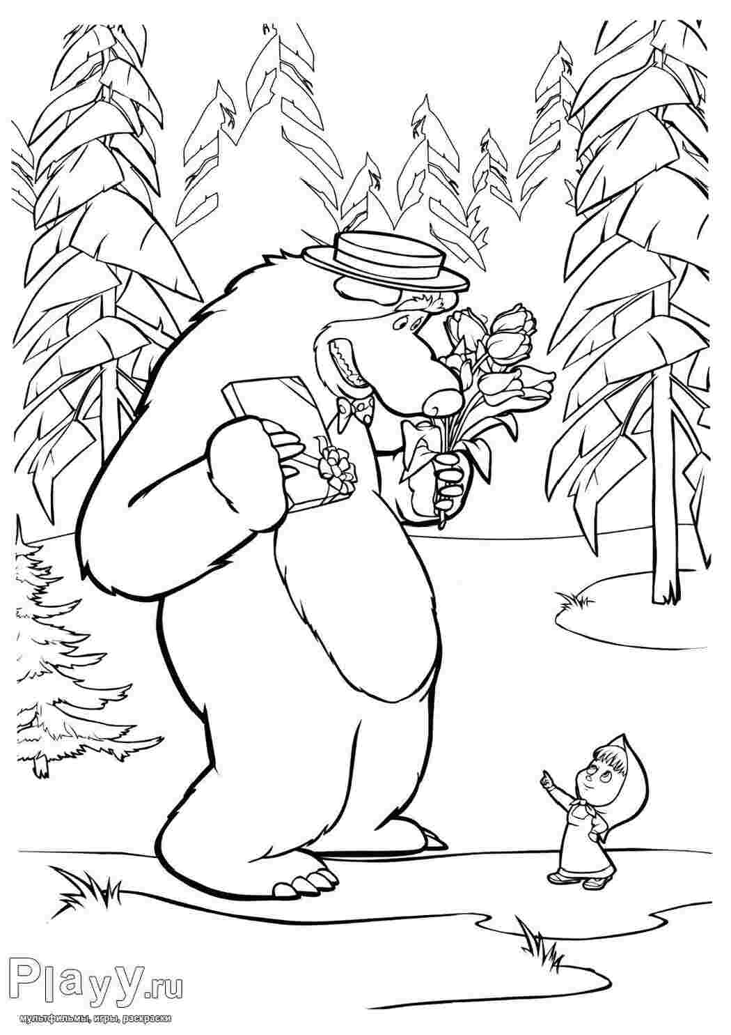 Раскраски Раскраски для детей про озорную Машу из мультфильма Маша и медведь  Подарки для маши