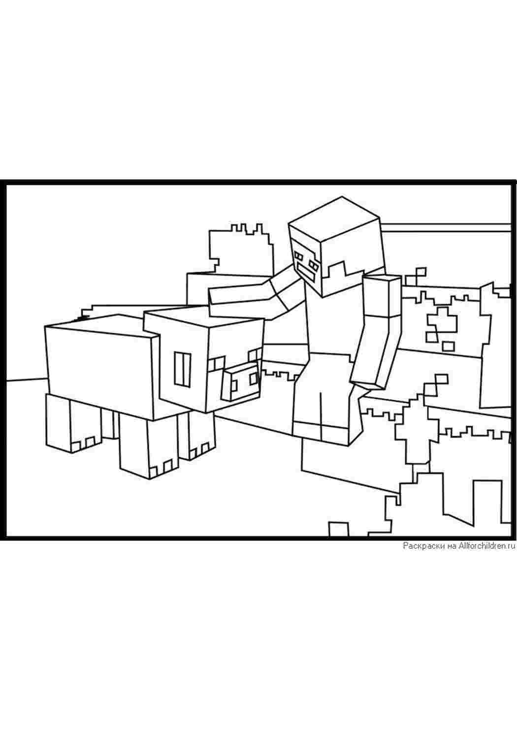Раскраски картинки на рабочий стол онлайн Майнкрафт персонаж и его живтное Скачать раскраски для мальчиков