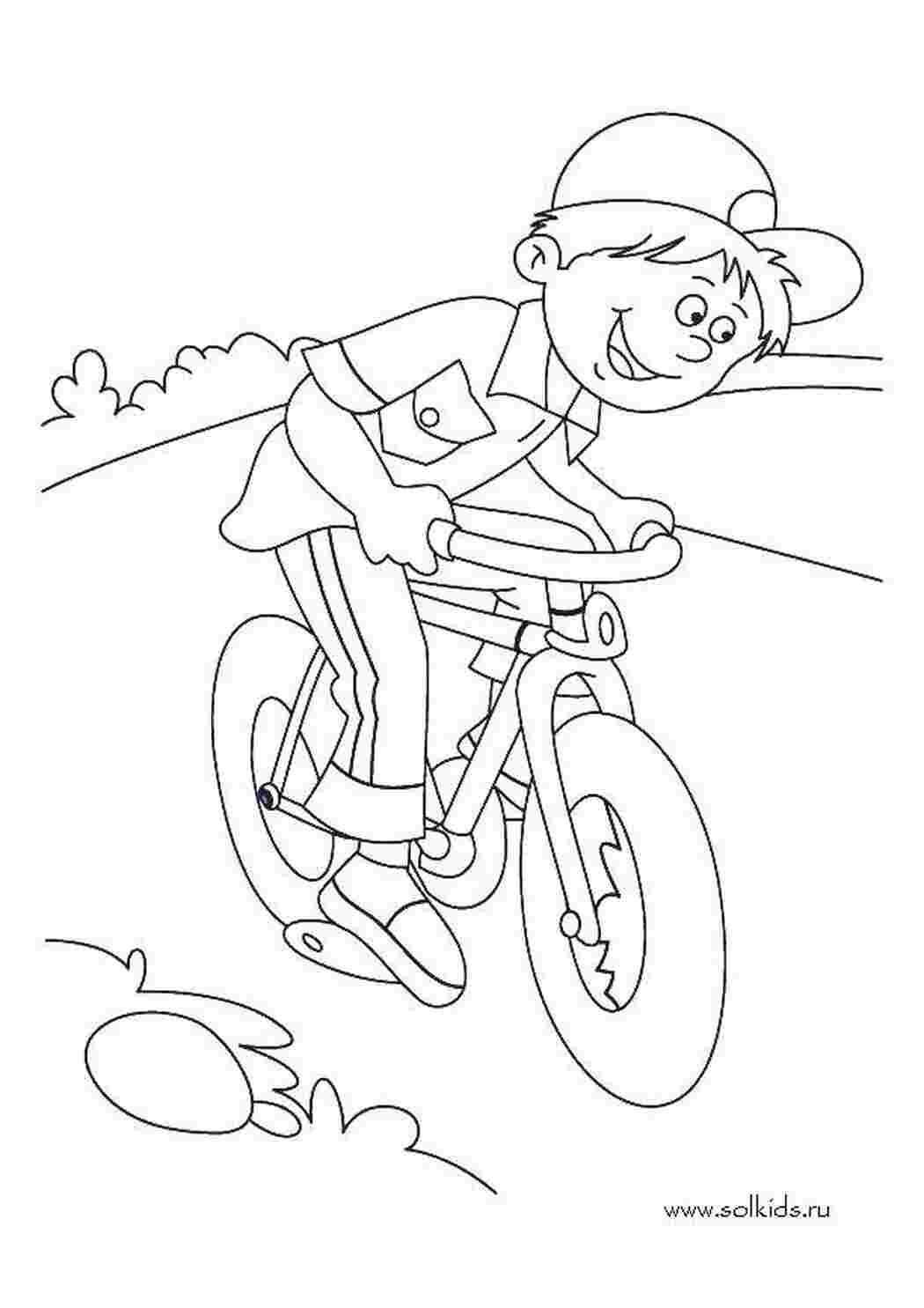 Раскраски Мальчик на велосипеде раскраски мальчик, велосипед, кепка