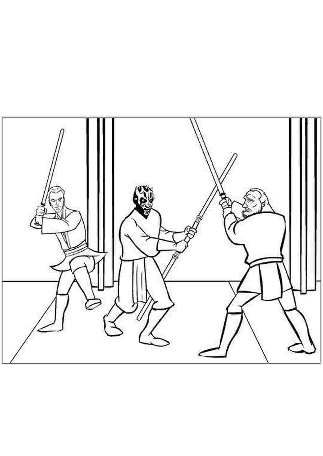 Раскраски картинки на рабочий стол онлайн Дуэль на световых мечах Раскраски для мальчиков бесплатно
