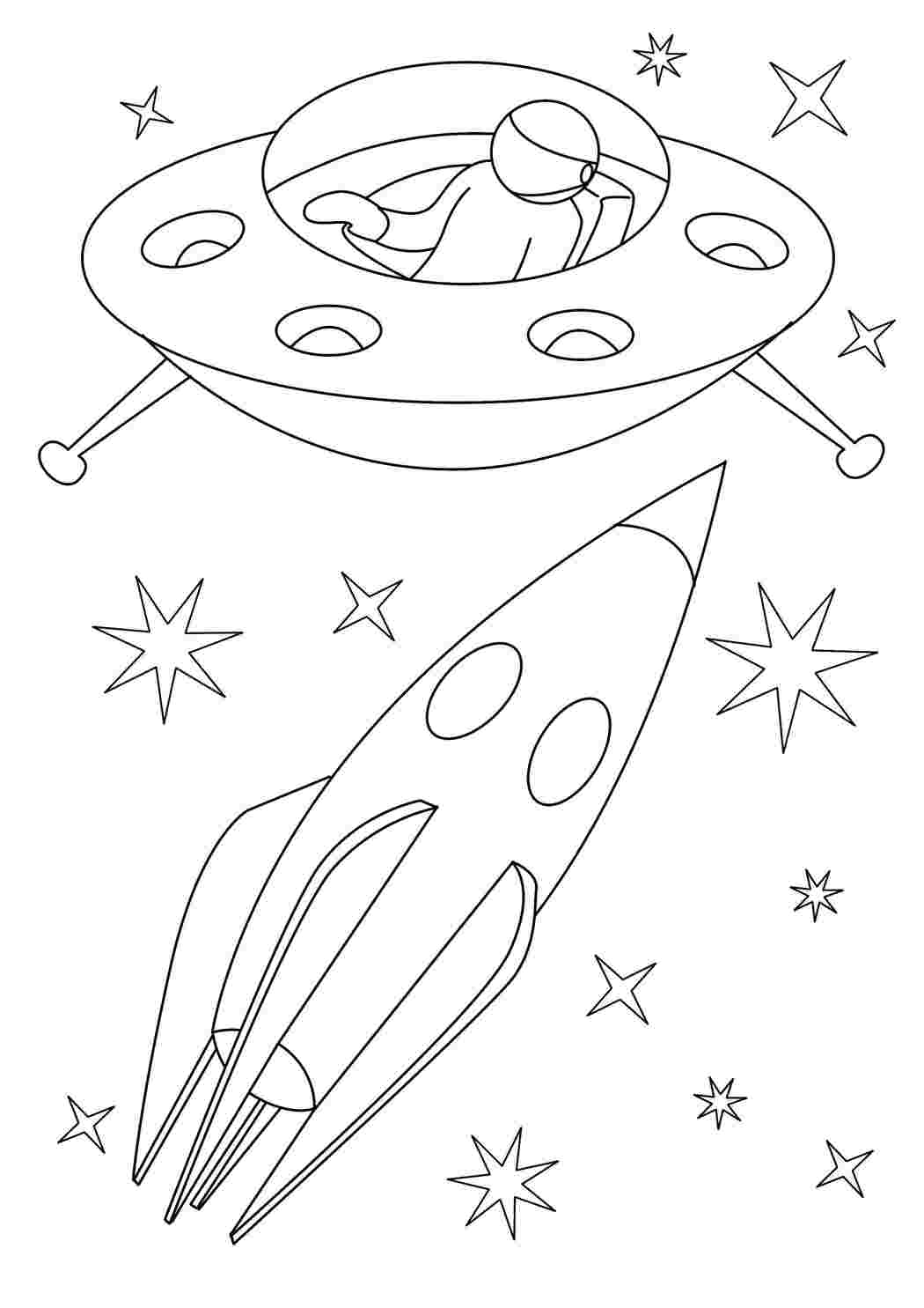 Раскраски Летающая тарелка и ракета ракета космос, ракета, звезды, летающая тарелка