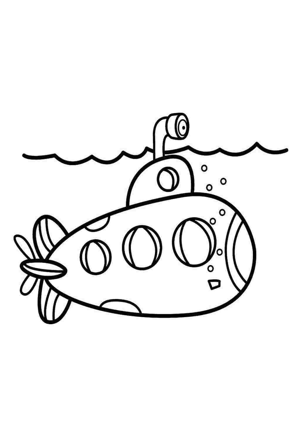 Раскраски Подводная лодка плывет под водой море Подводная лодка, вода, пузыри