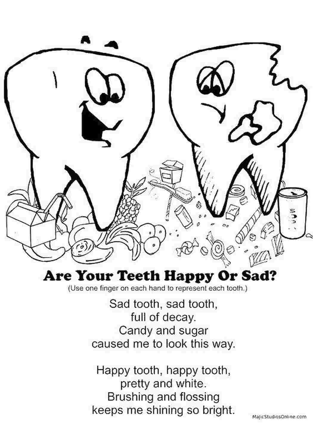 Раскраски Твои зубы счастливы или грустны Уход за зубами зубы, английский, счастье, грустье