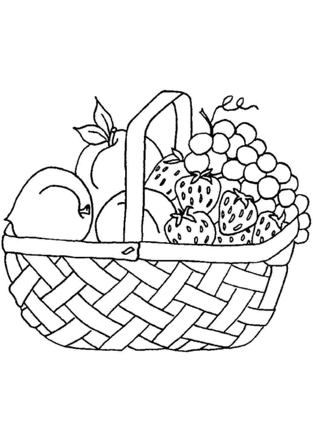 Раскраски Фрукты и ягоды в корзине фрукты корзина, фрукты, ягоды