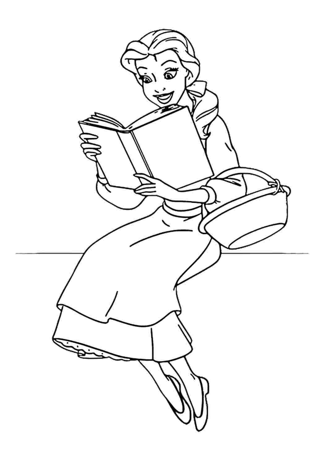 Раскраски Красивые раскраски. Белль читает книгу Белль читает книгу Раскраски скачать и распечатать бесплатно.