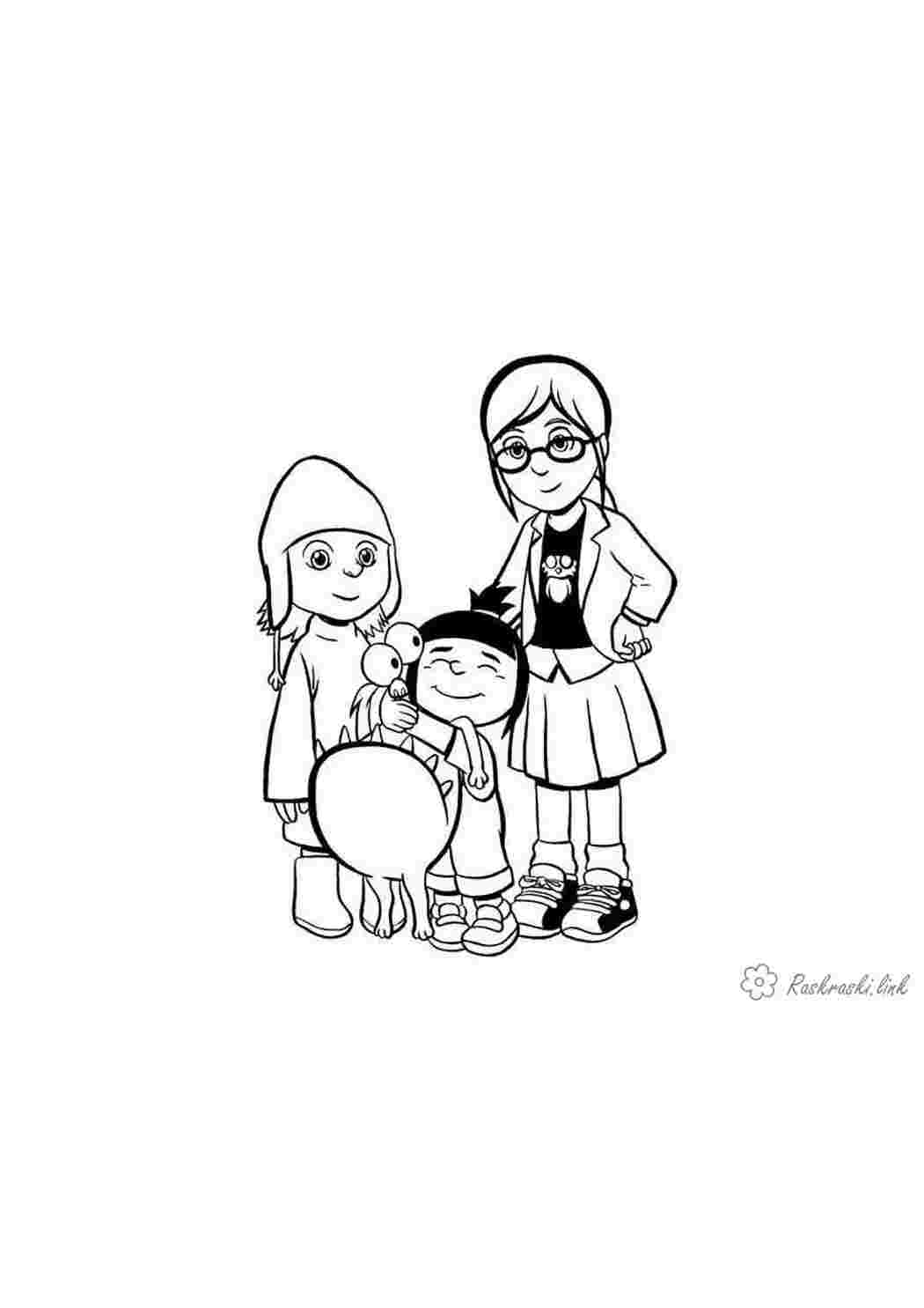 Раскраски гадкий я, раскраска, агнес, эдит, марго, миньон Раскраски Illumination Entertainment 