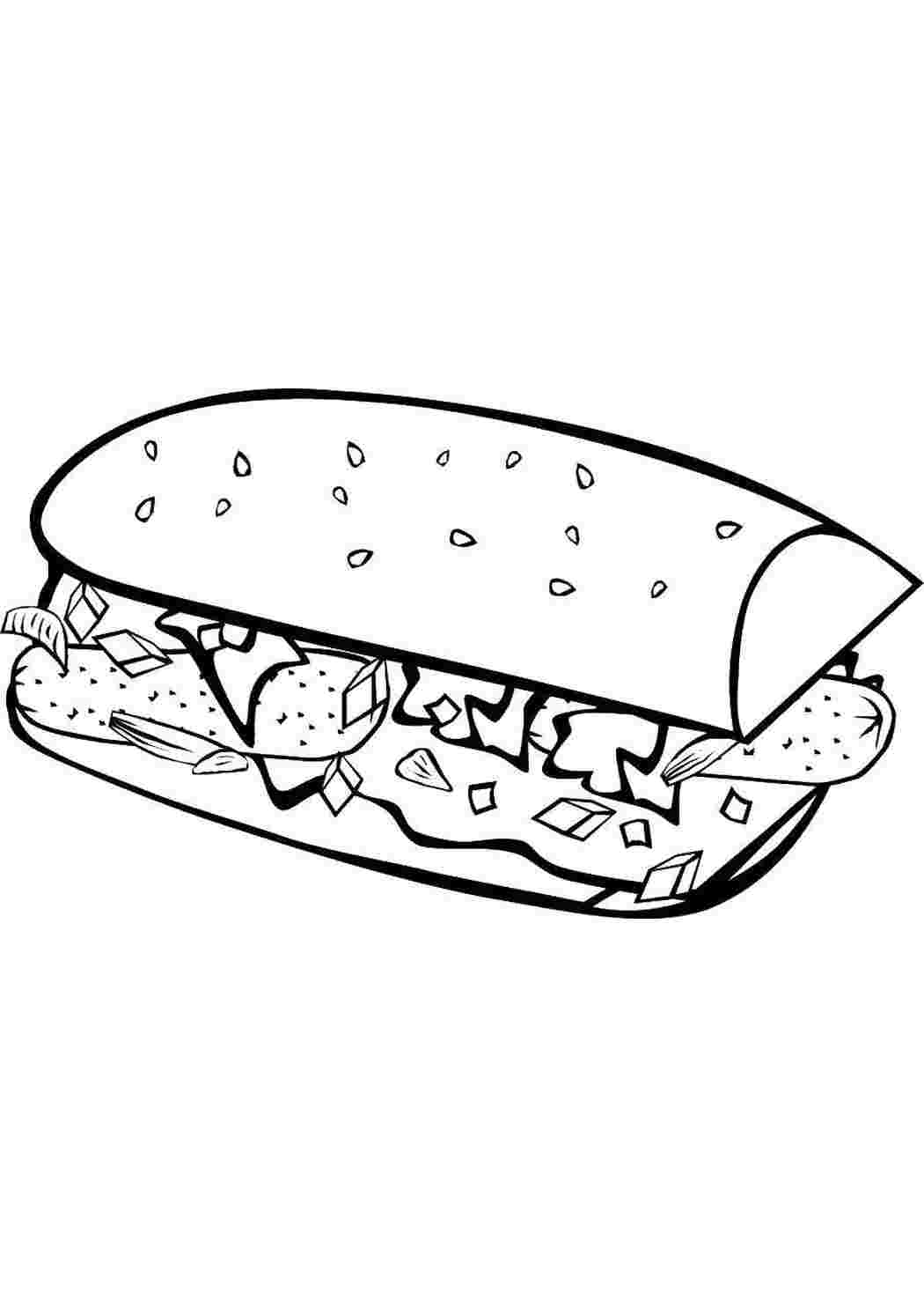 Раскраски Хот дог. Еда еда, хот дог, 