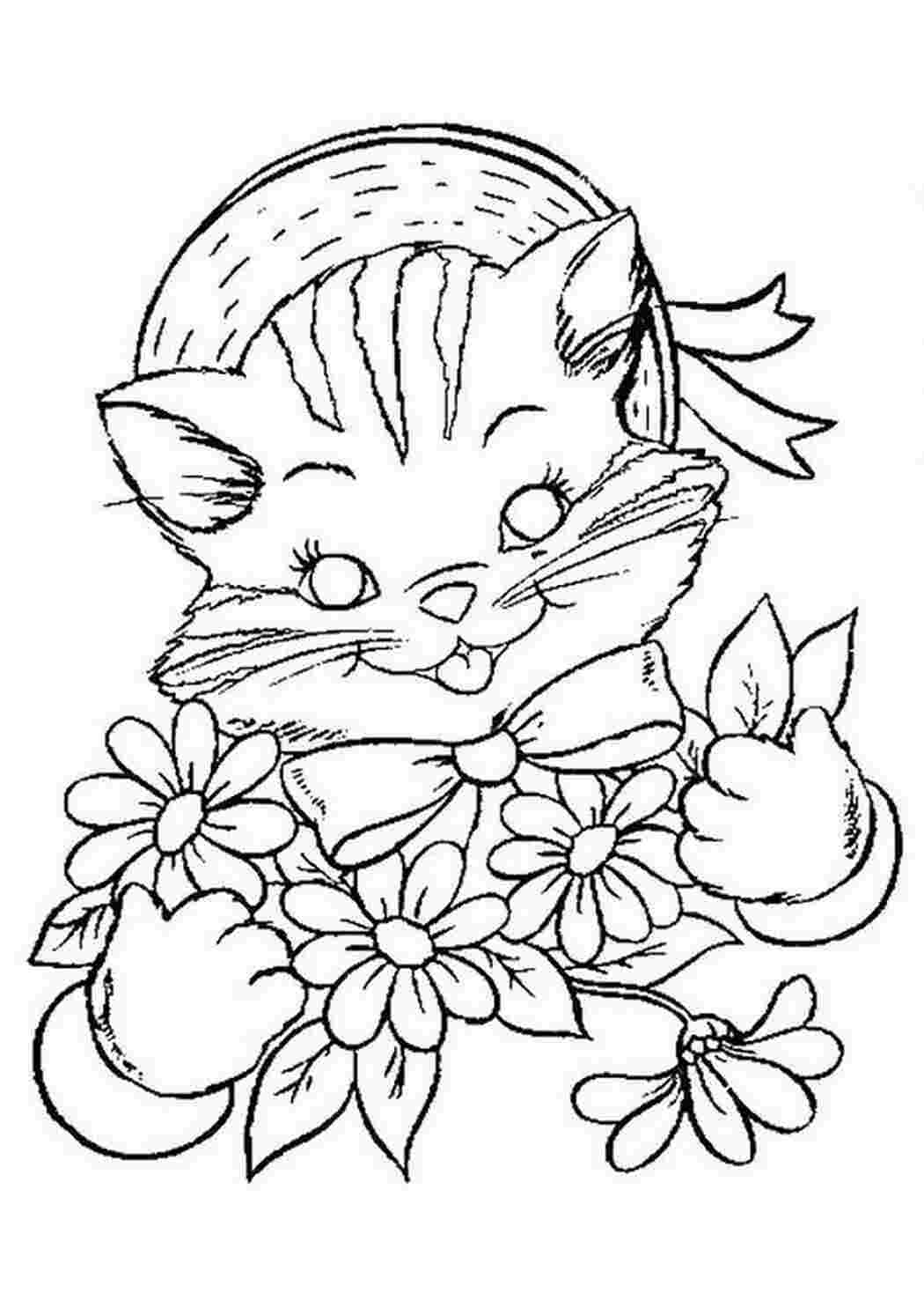 Раскраски Раскраски кошки  кошка, шляпа, цветы, раскраски для детей Раскраски кошки  кошка, шляпа, цветы, раскраски для детей  Раскраски скачать онлайн