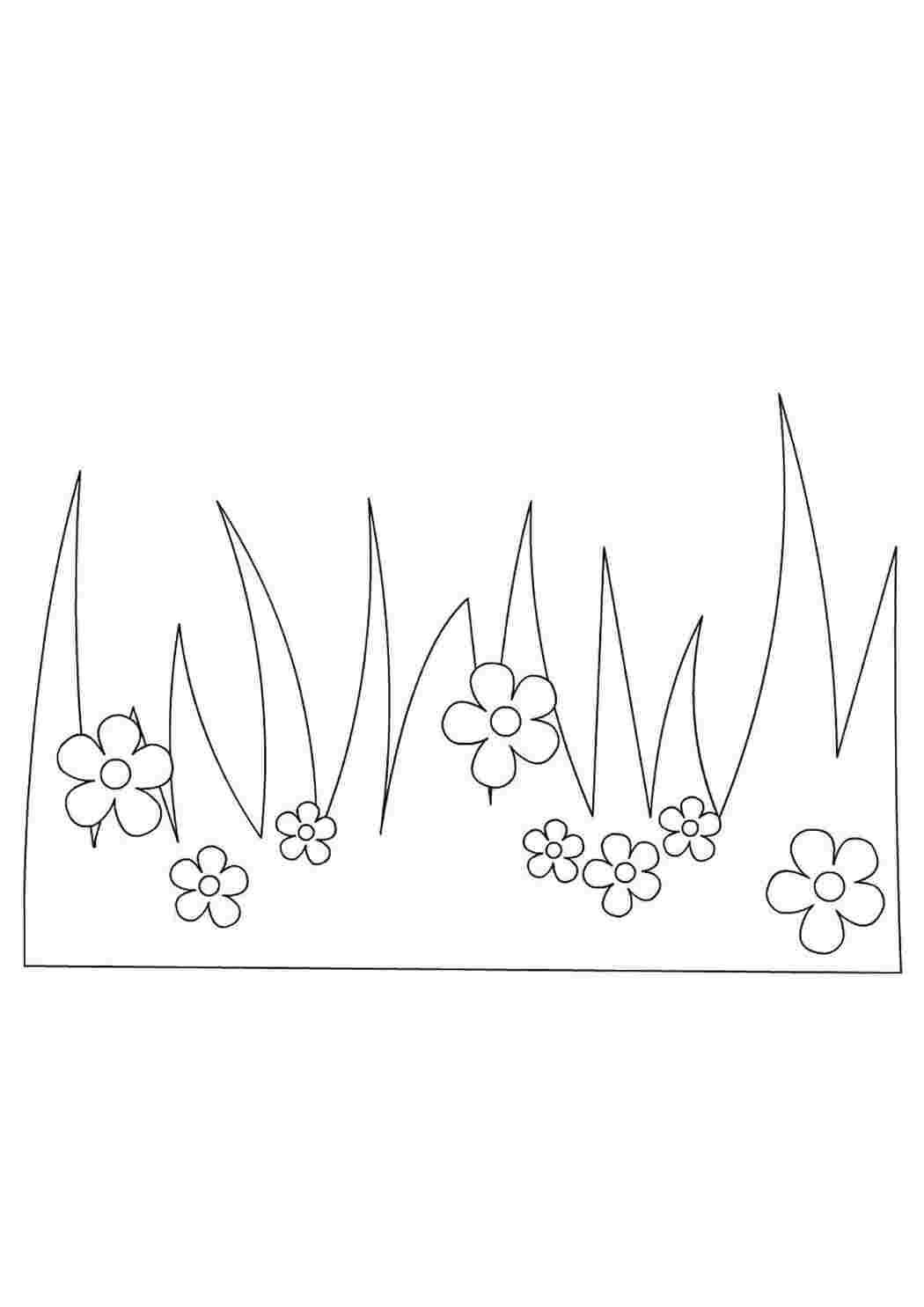 Травка с цветочками раскраска для детей
