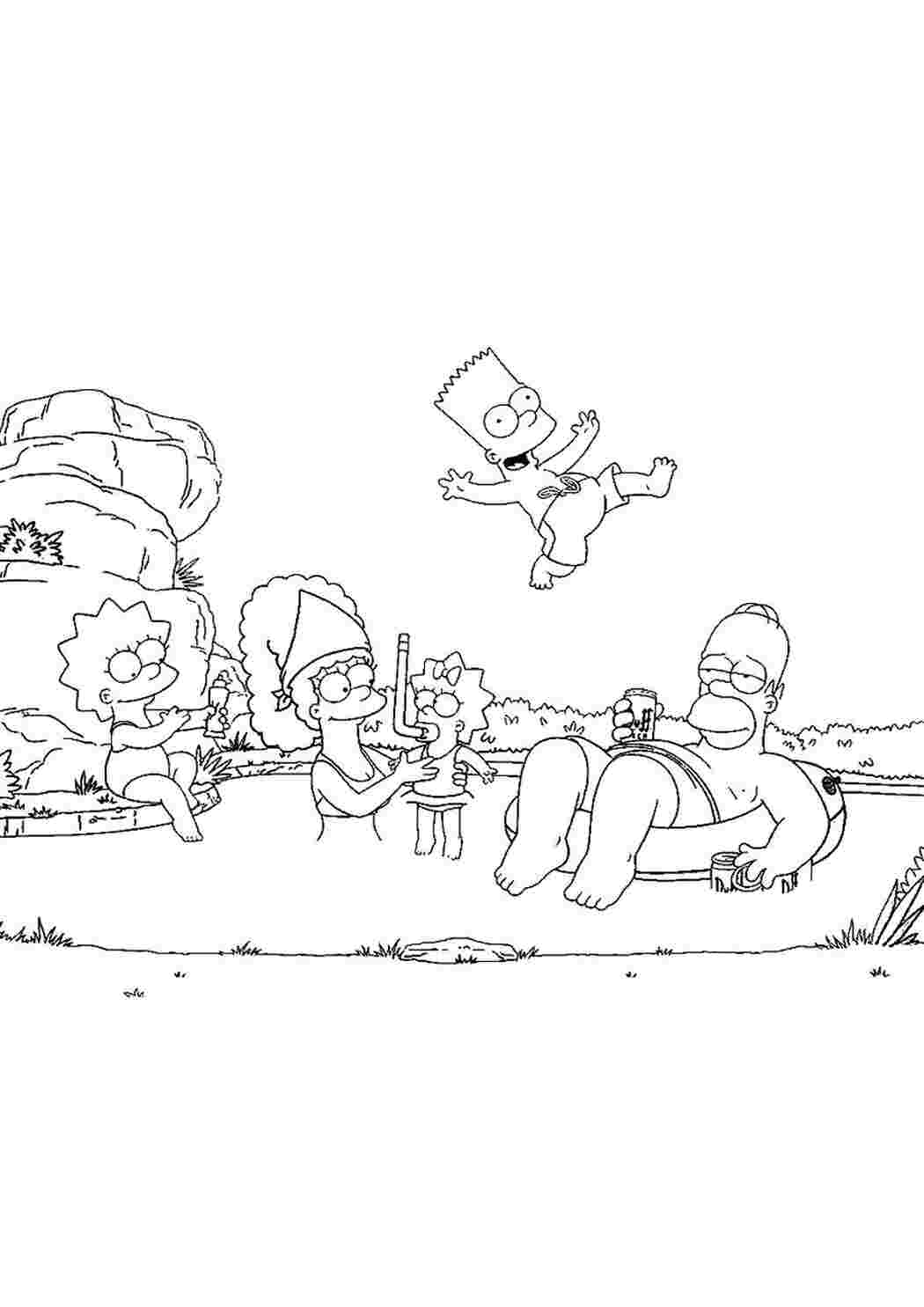Раскраска Симпсоны на отдыхе, Симпсоны 