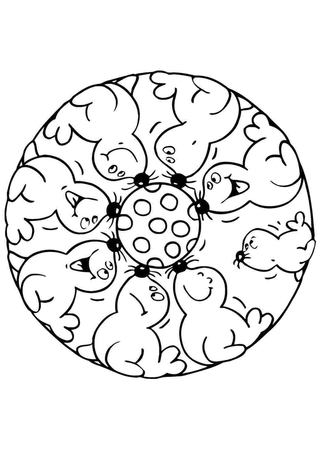 Раскраска Мандала со зверьками