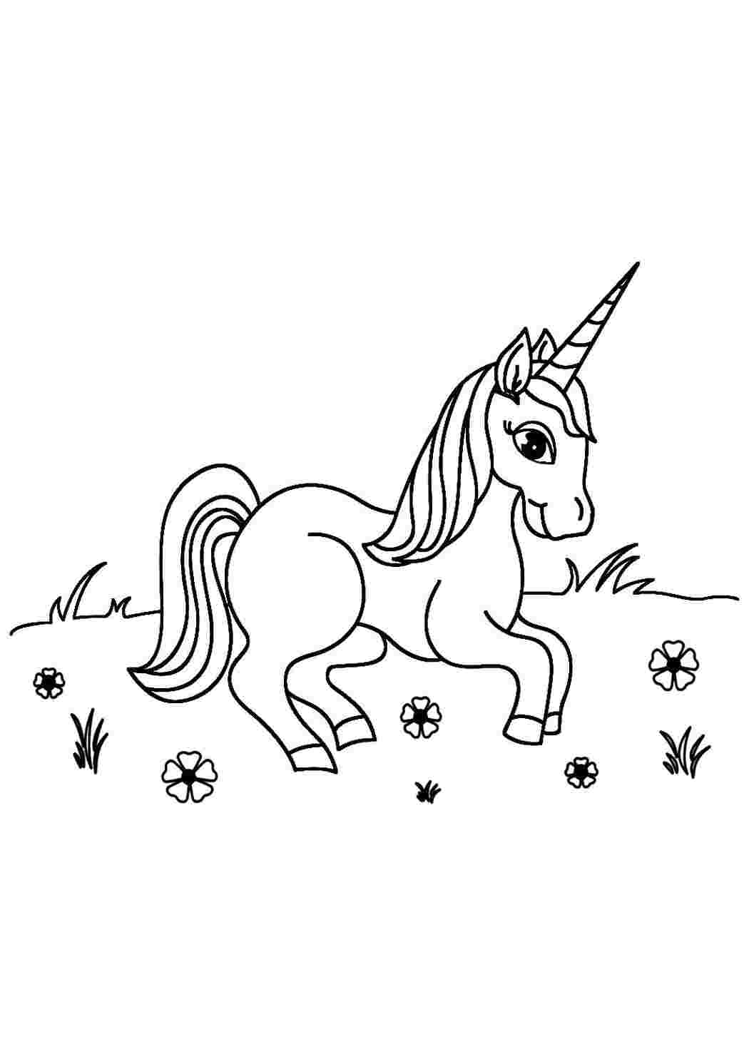 Раскраска Единорог на лугу