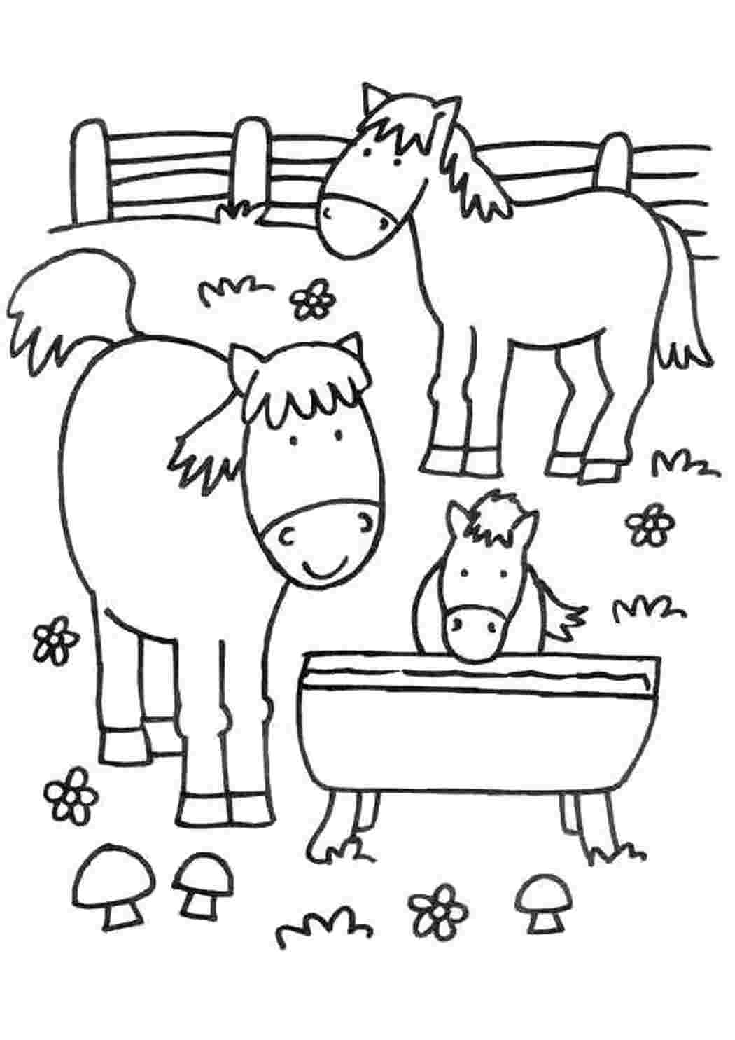 Раскраска Стойло лошадок