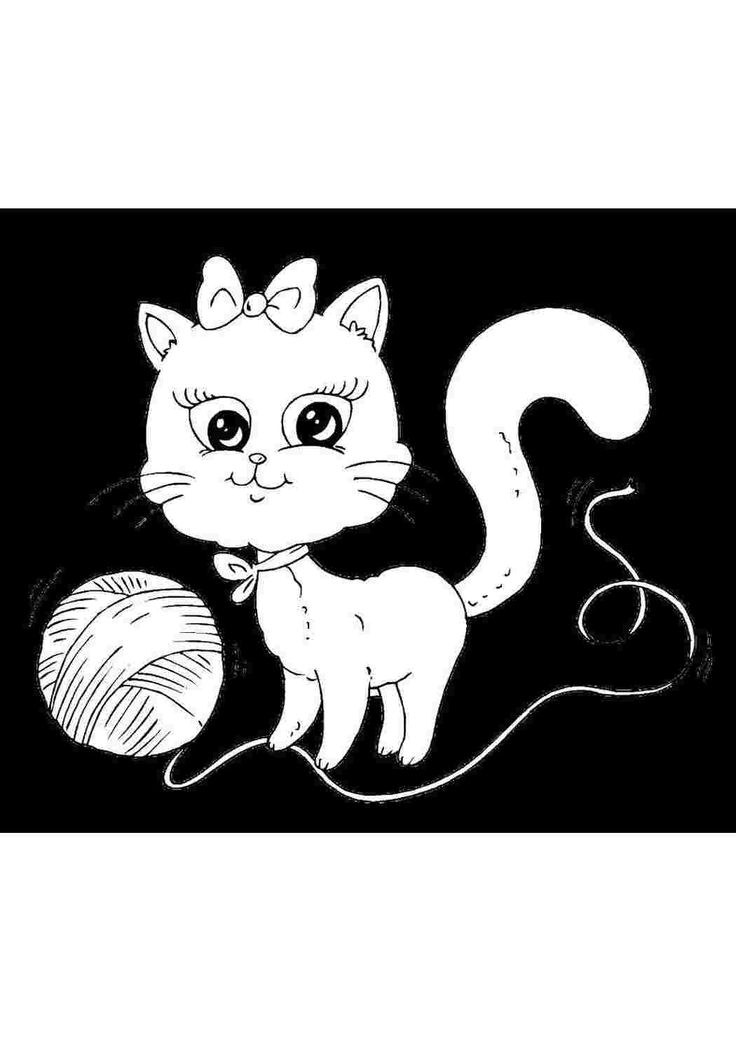 Котенок с клубочком раскраска
