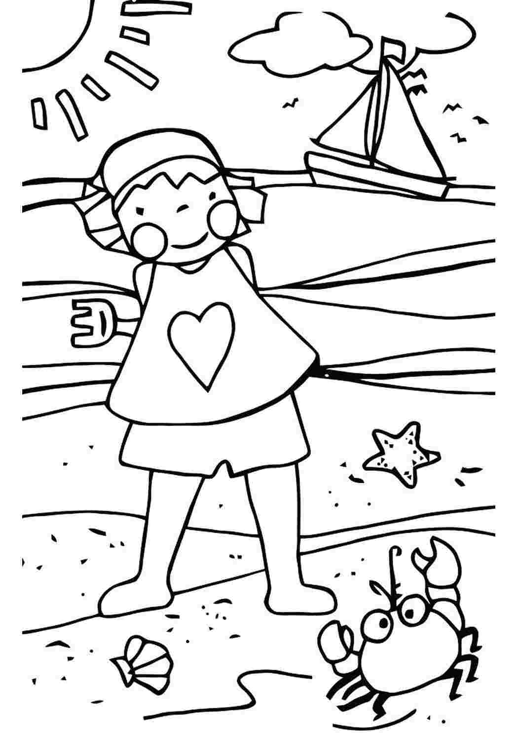 Раскраска девочка на пляже