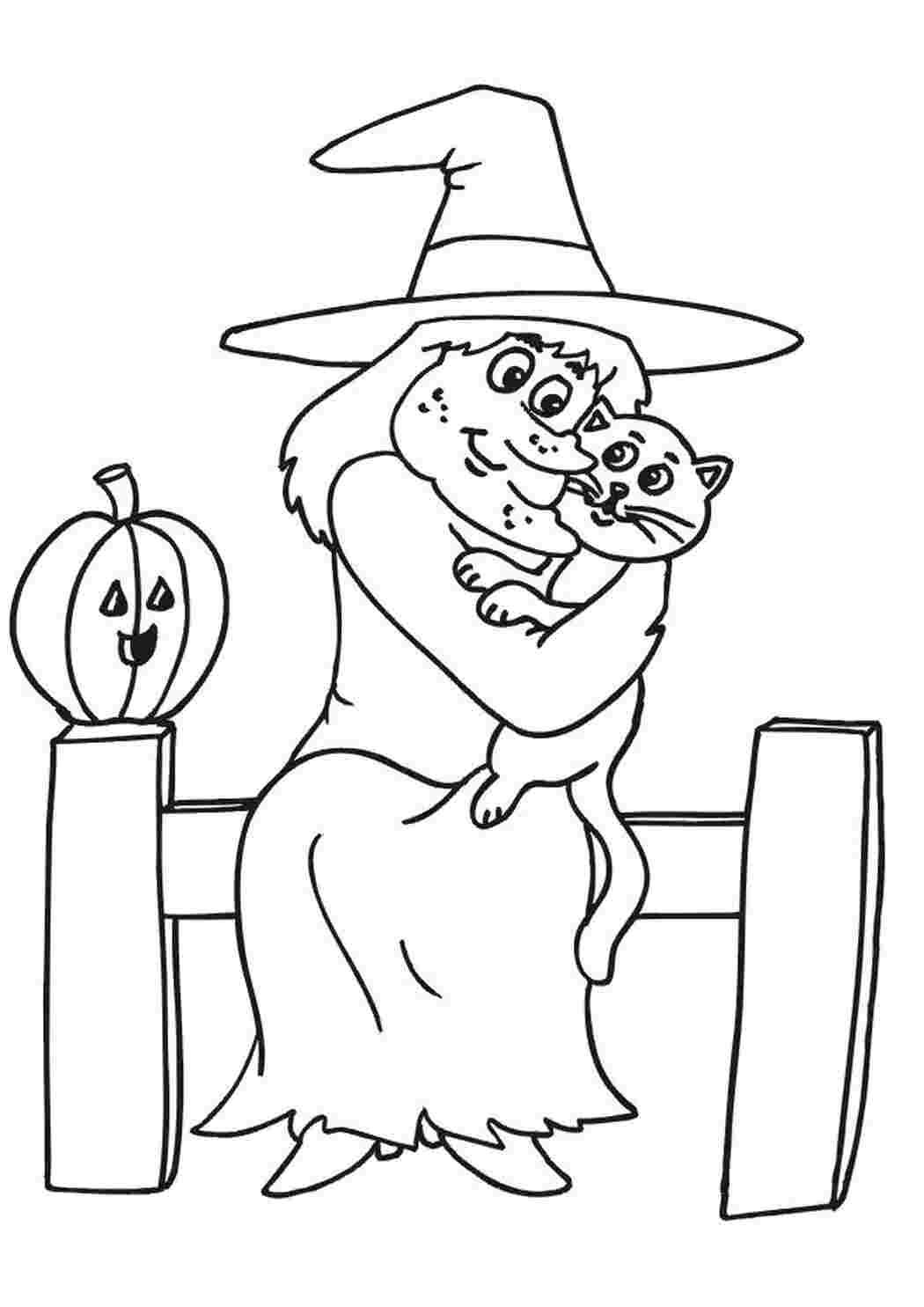 Раскраска Распечатать раскраску кошку обнимает ведьмочка