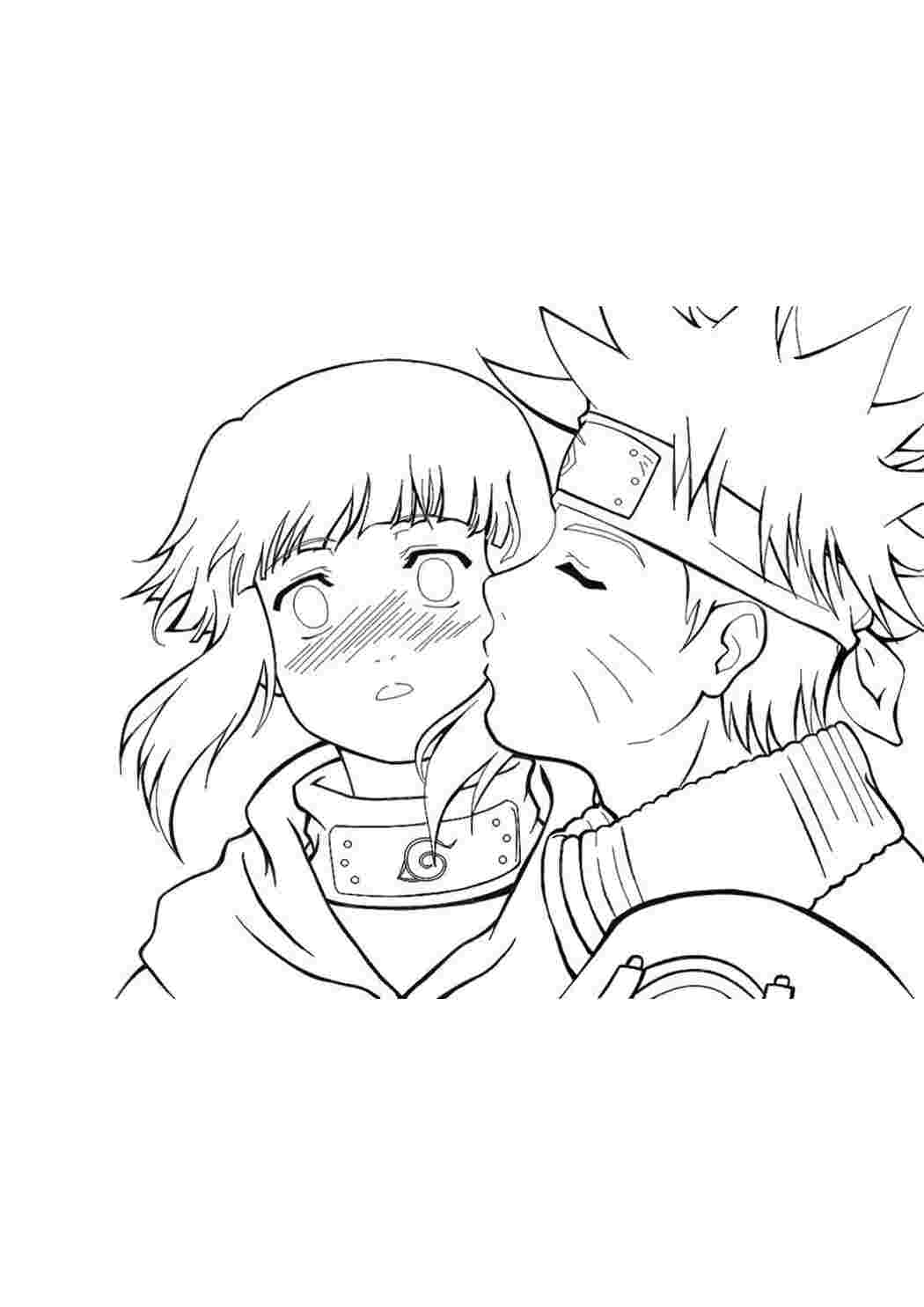 Раскраска Наруто целует Хинату