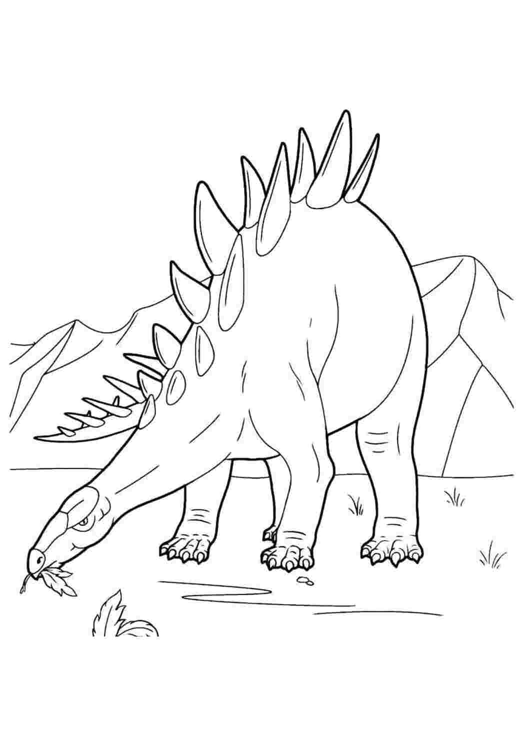 Раскраска динозавр кушает листву