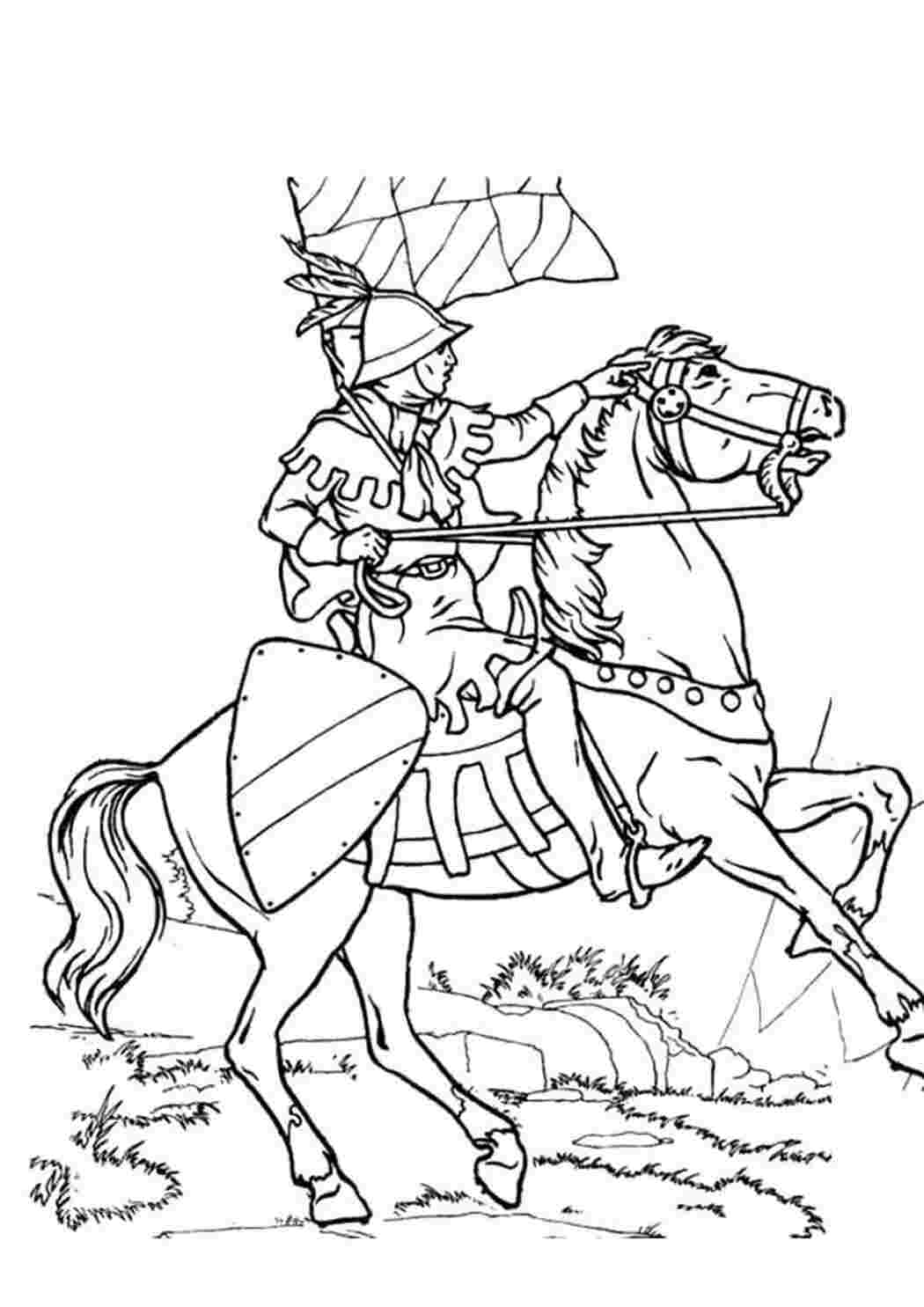 Раскраска Рыцарь на коне