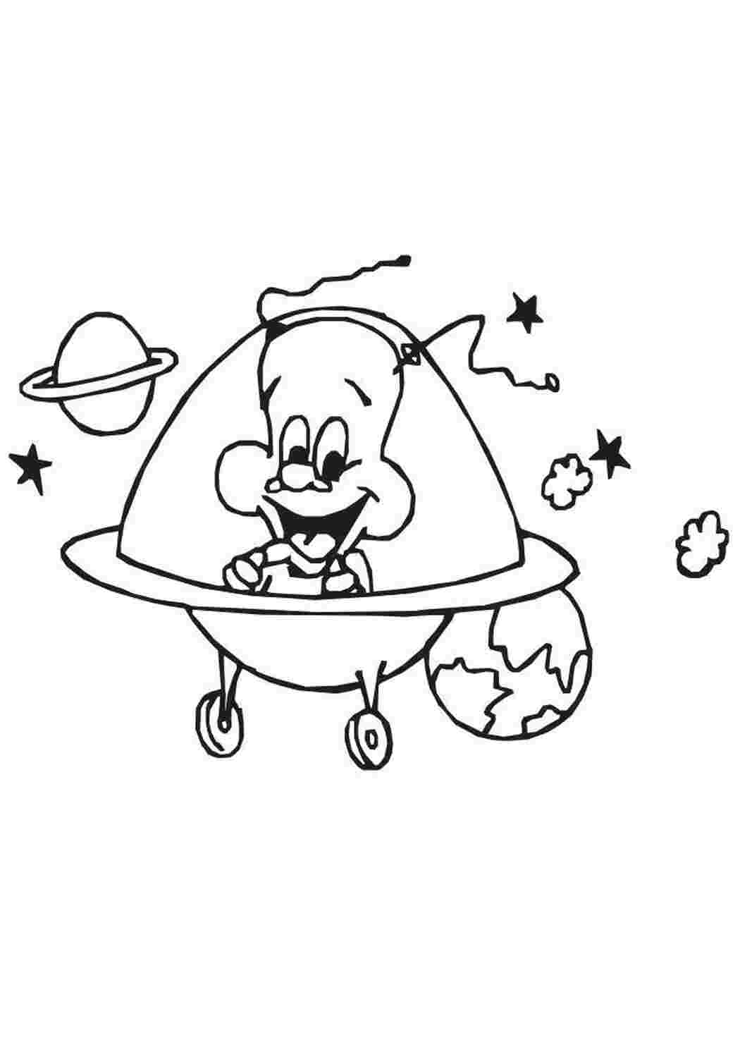 Раскраска инопланетяне на летающей тарелке для детей