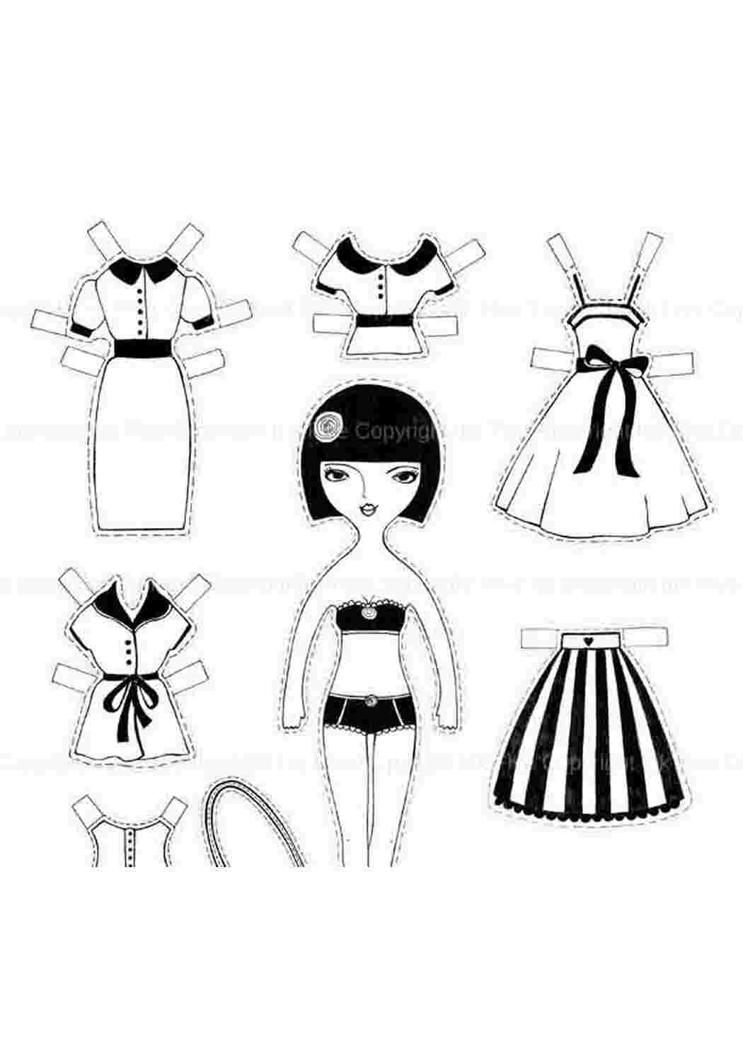 Куклы из бумаги черно белые с одеждой