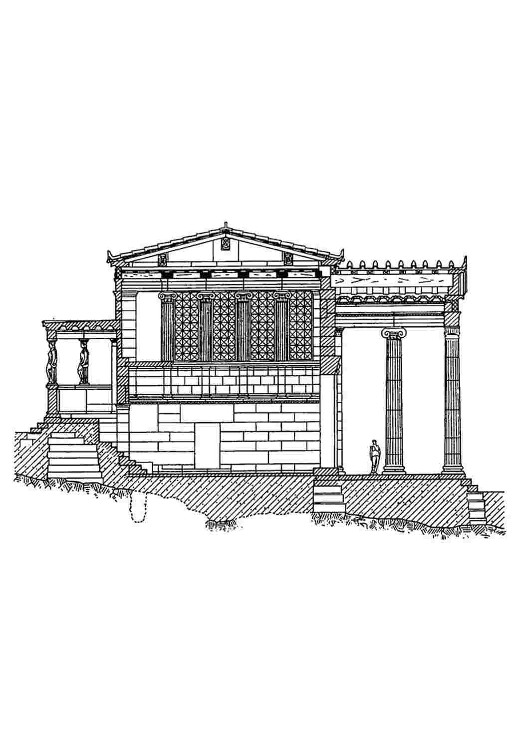 Раскраска Архитектура Древней Греции. Афины. Эрехтейон. Разрез