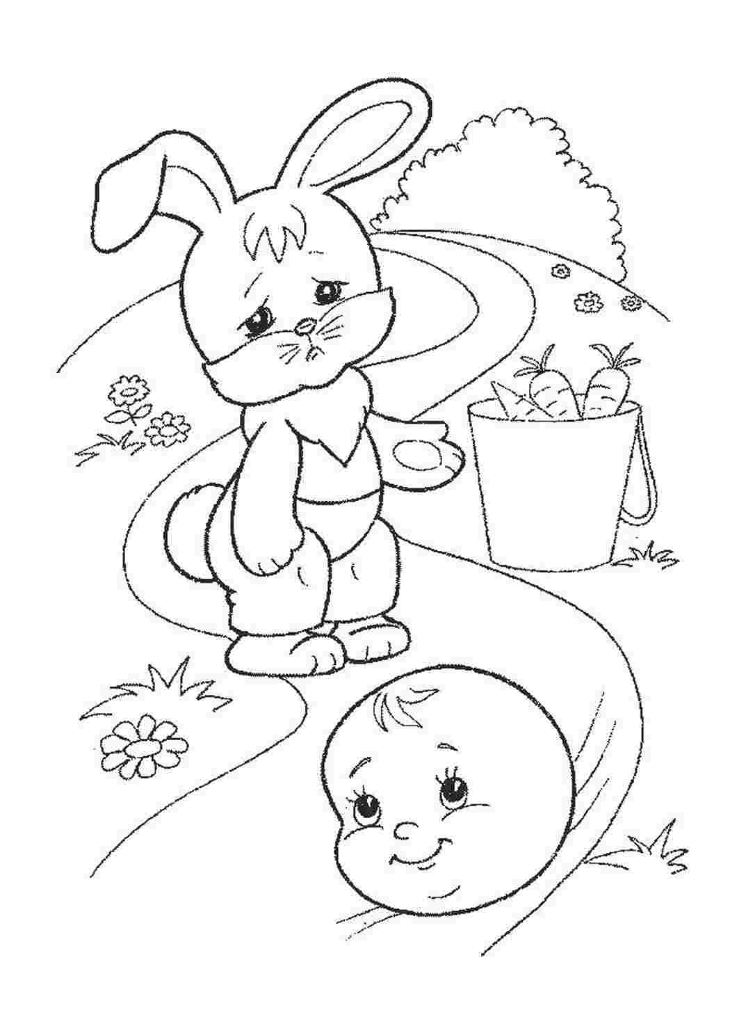 Раскраска колобок убегает от зайца