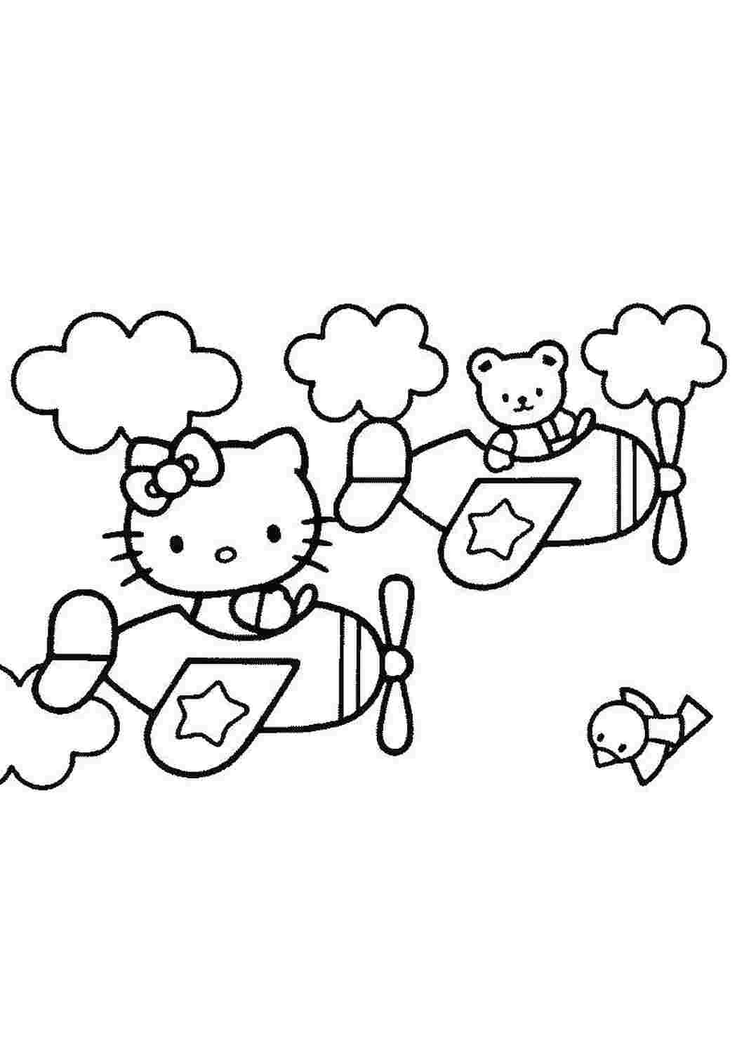 Раскраска Китти летает на самолете