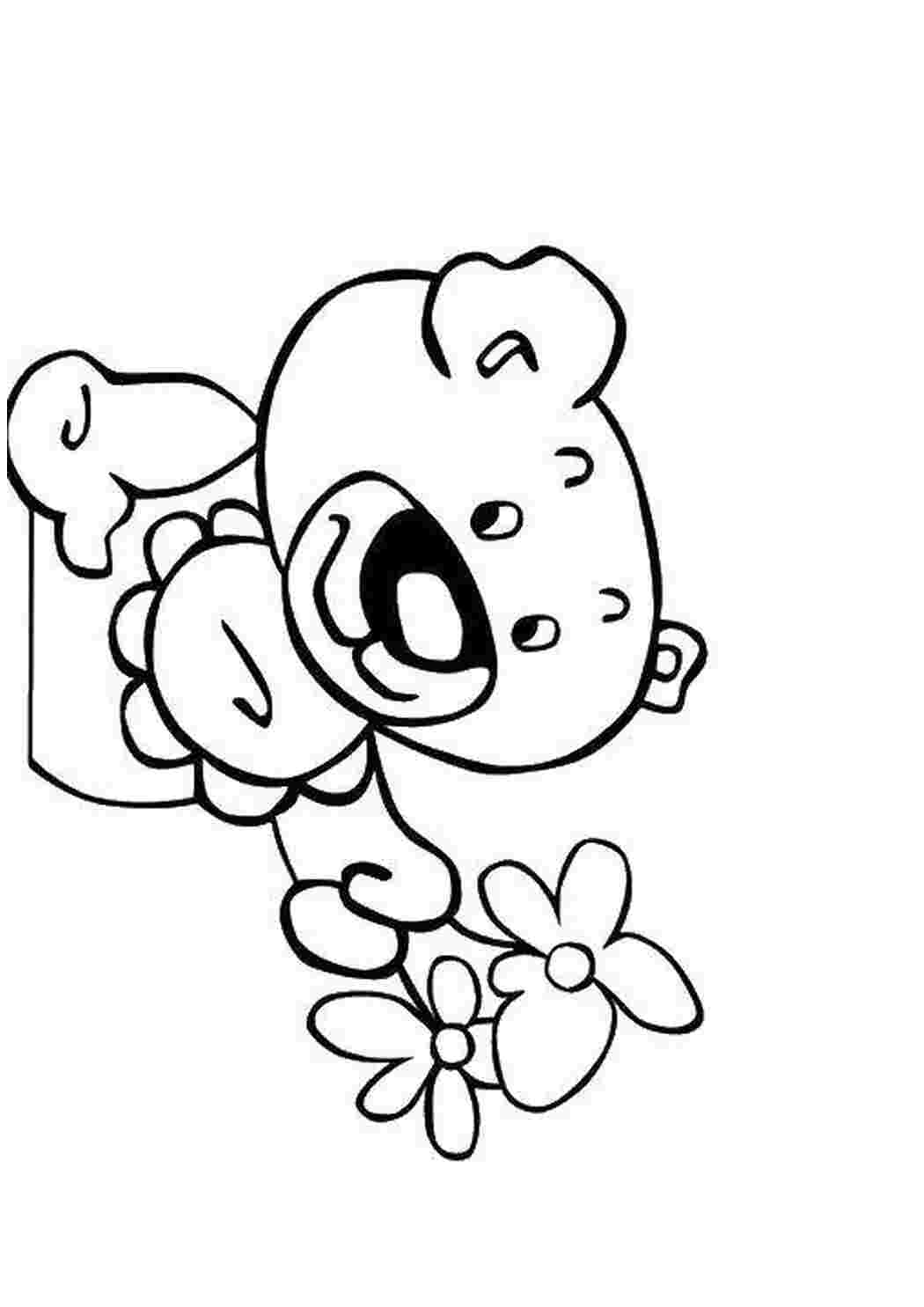 Мишка с цветочком раскраска